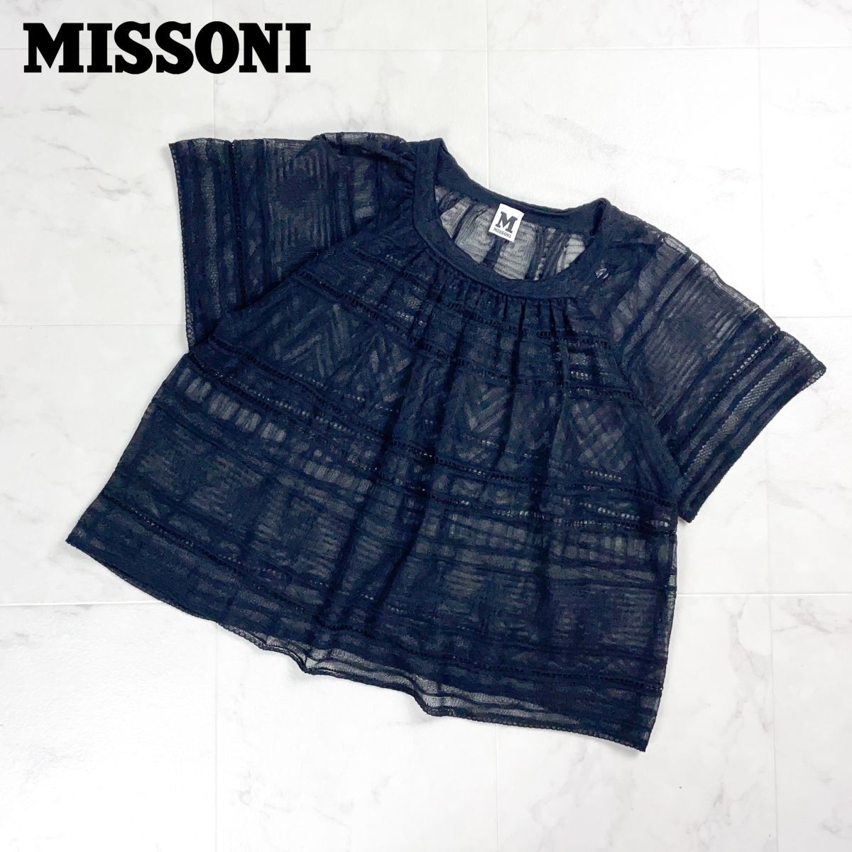 美品 MISSONI ミッソーニ シアーレースニット ワイドシルエット トップス レディース ブラック 黒 サイズ40*GD1175拍卖