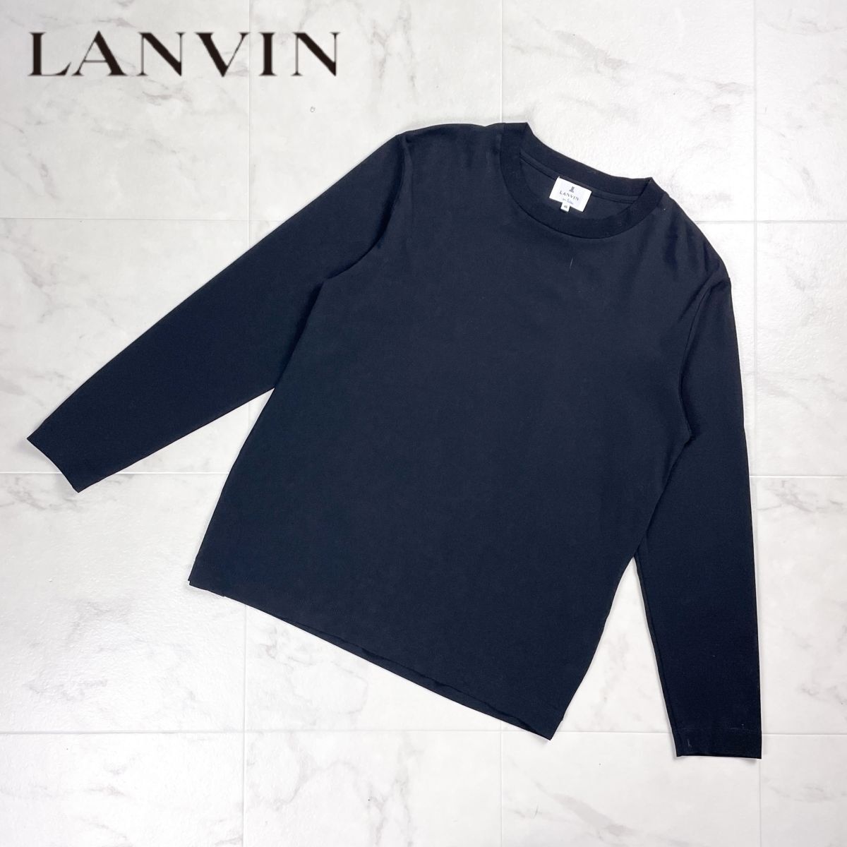 美品 LANVIN en Bleu ランバンオンブルー クルーネックTシャツ 長袖 トップス メンズ ブラック 黒 サイズ46*GD1155拍卖