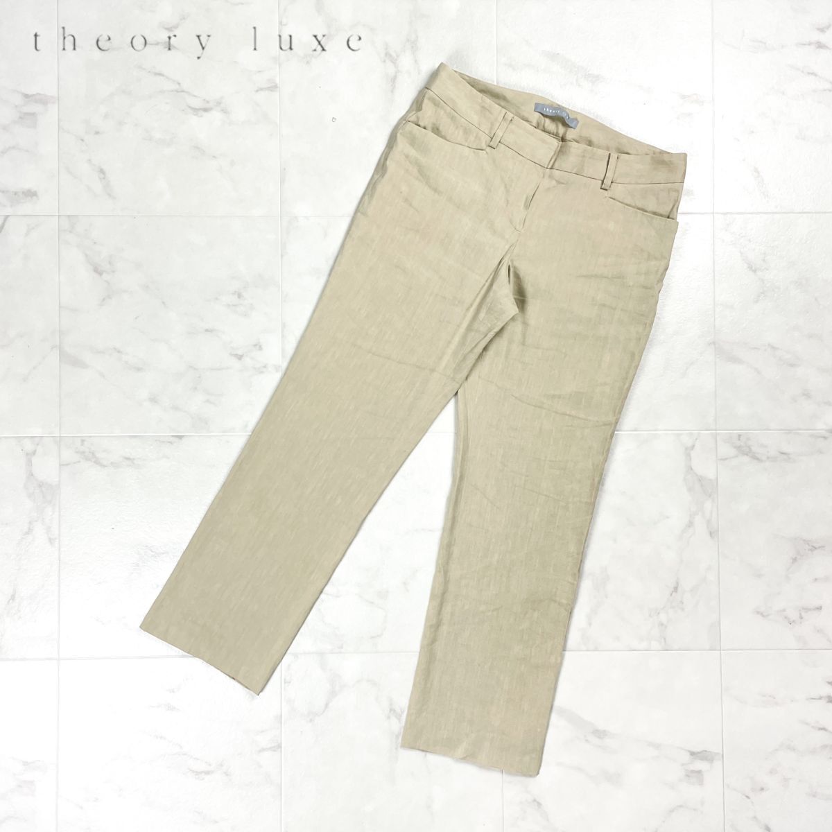 美品 theory luxe セオリーリュクス リネン混 スラックスパンツ ストレート ボトムス レディース ベージュ サイズ40*GD1157拍卖