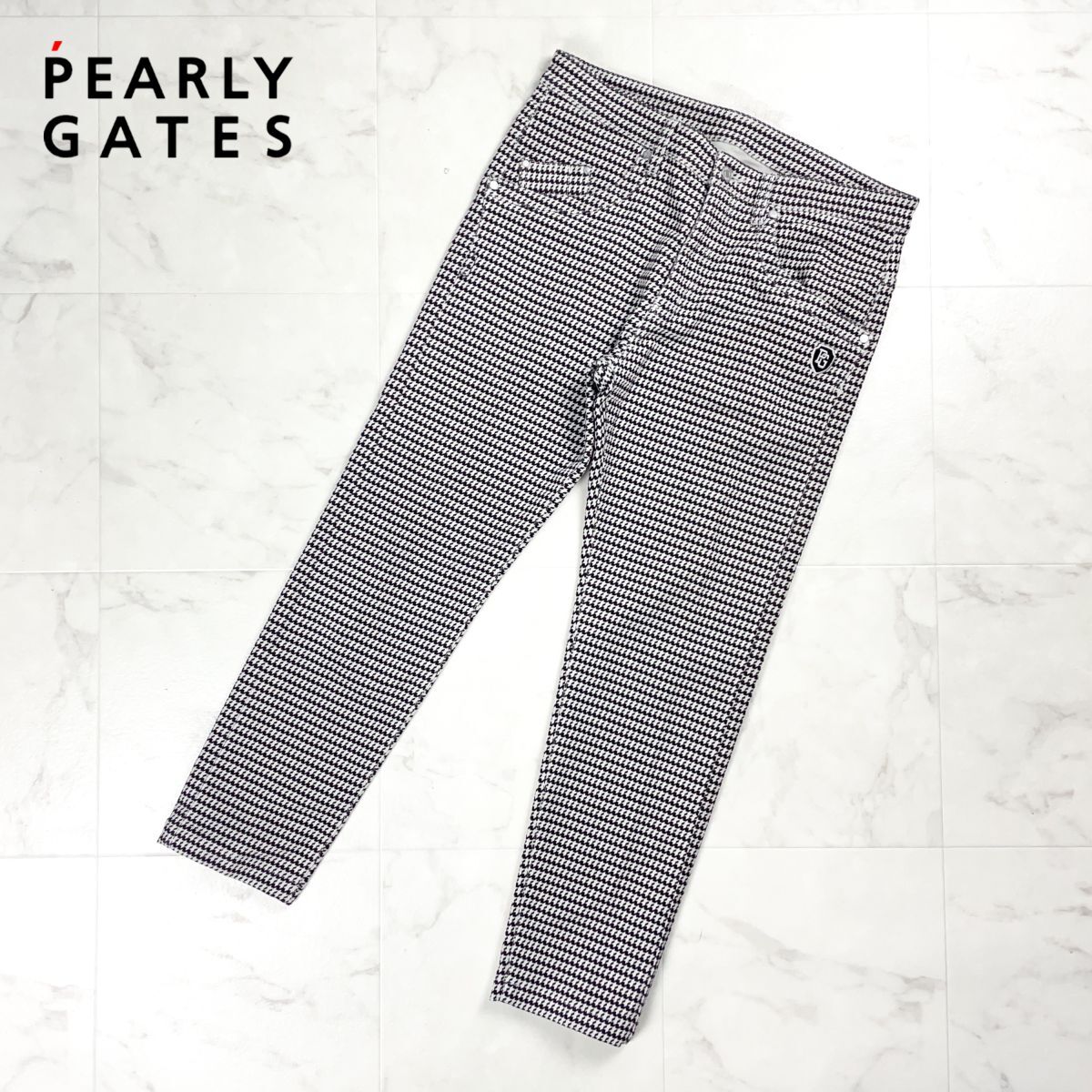 美品 PEARLY GATES パーリーゲイツ ゴルフウェア 千鳥柄パンツ ストレッチ ボトムス メンズ ブラウン 茶 サイズ5*GD1159拍卖