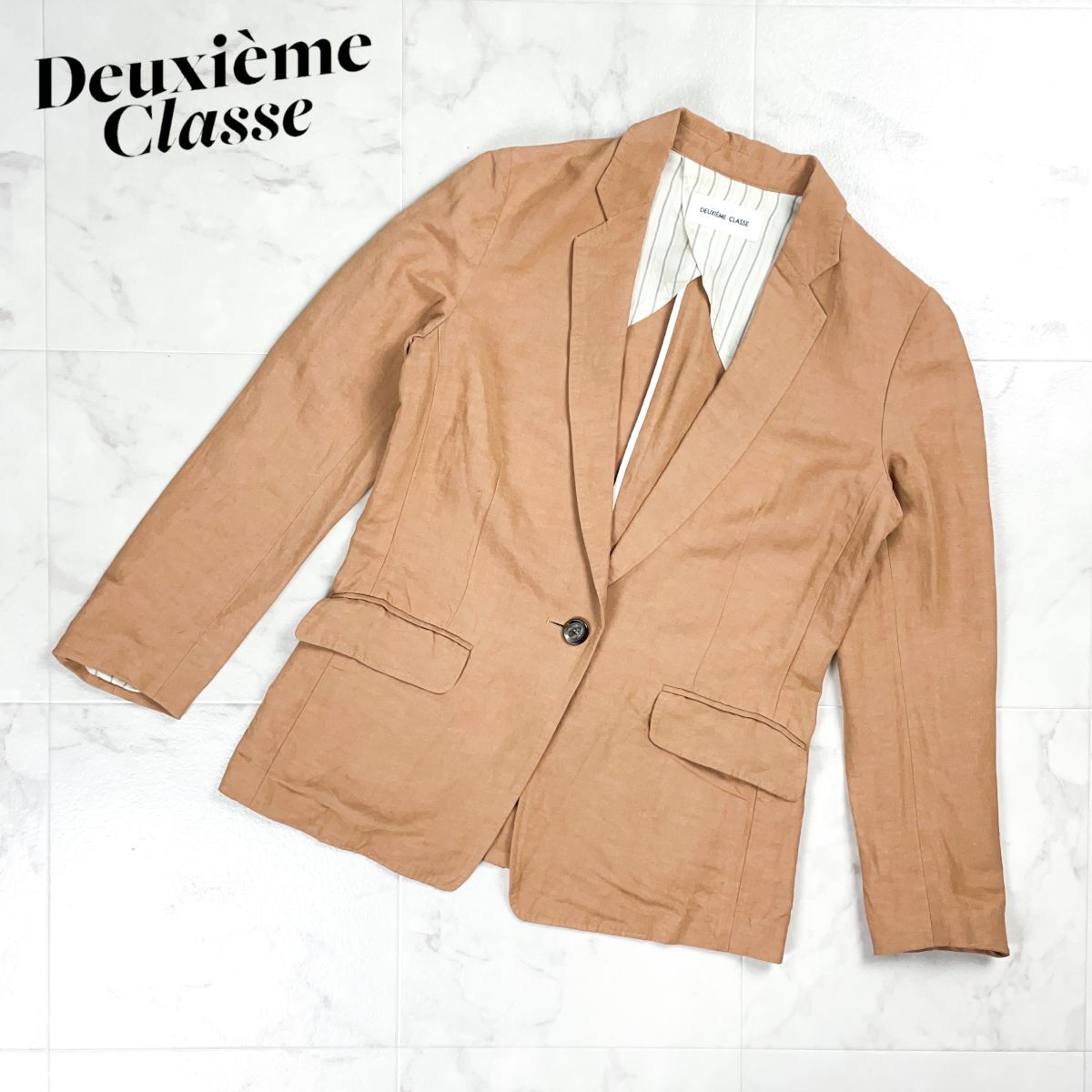 DEUXIEME CLASSE ドゥーズィエムクラス リネン混 テーラードジャケット 背抜き レディース テラコッタ サイズ38*GD1163拍卖