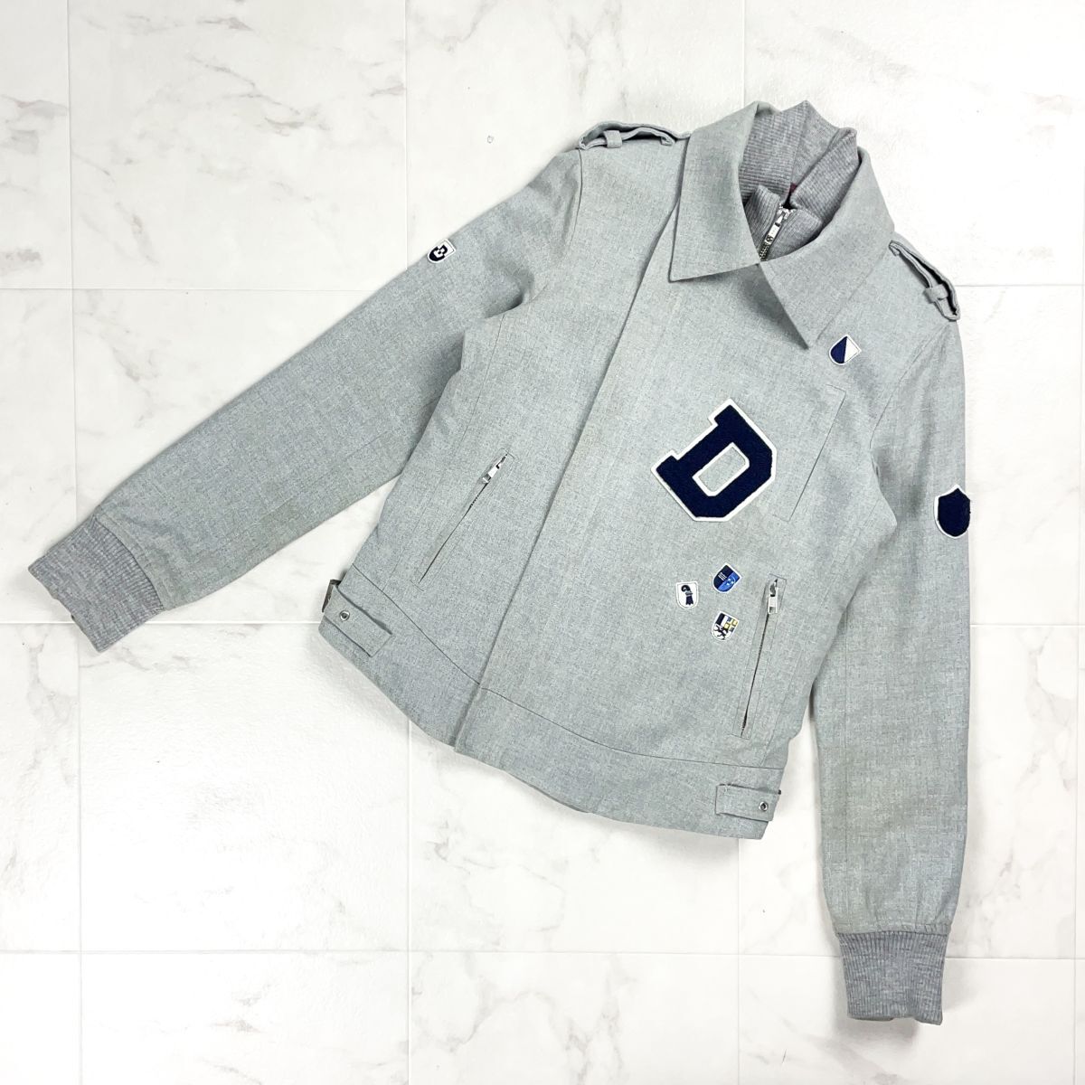 DOUBLE STANDARD CLOTHING ダブルスタンダードクロージング ウール100% ライダースジャケット レディース グレー サイズF*GD1167拍卖