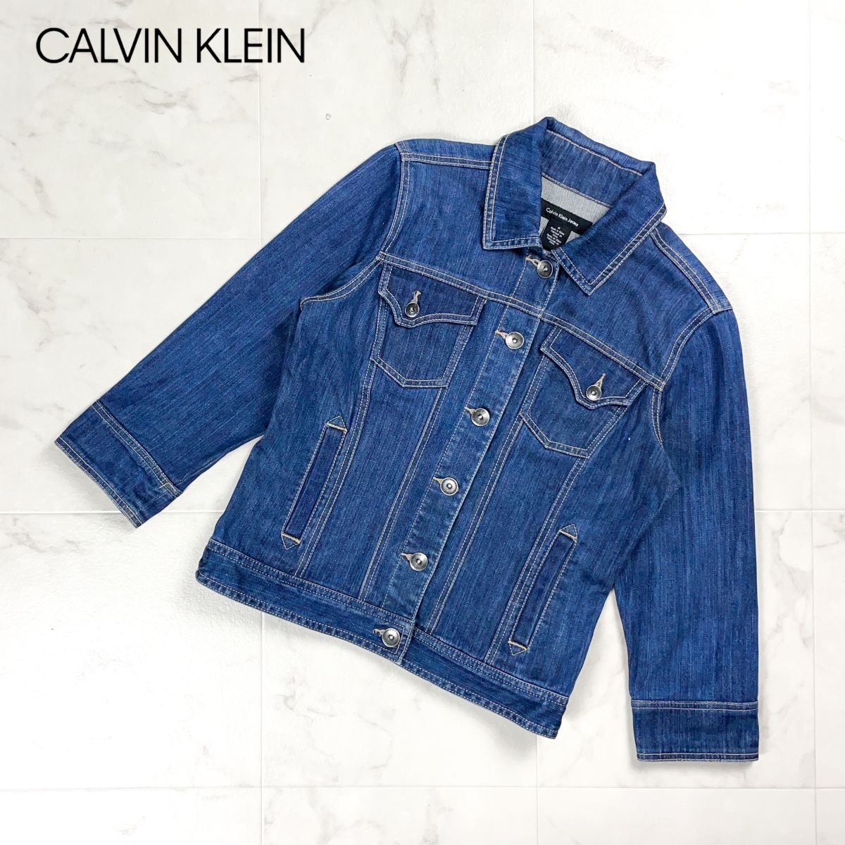 美品 CALVIN KLEIN JEANS カルバンクライン ジーンズ Gジャン デニムジャケット レディース ブルー 青 サイズM*GD1172拍卖