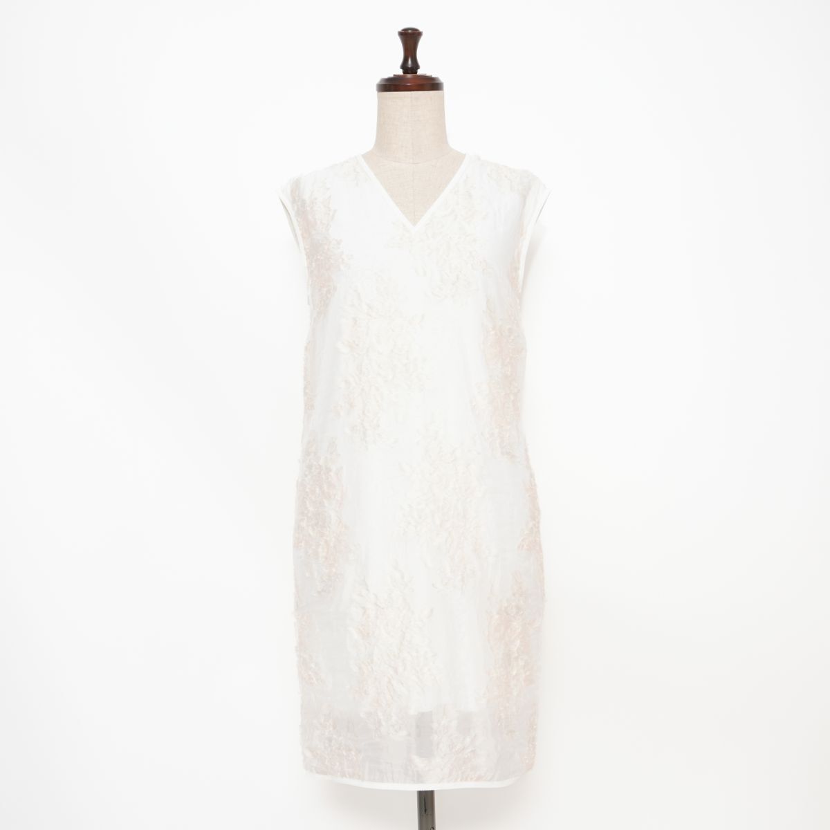 美品 GREED INTERNATIONAL グリード ジャガードフラワードレス ワンピース 膝丈 裏地付き ホワイト 白 サイズM*GD1149拍卖