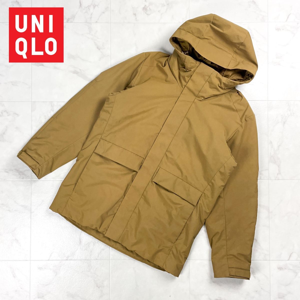 UNIQLO ユニクロ ハイブリッドダウンパーカー 長袖 ダウンジャケット メンズ ブラウン 茶色 サイズM*GD121拍卖