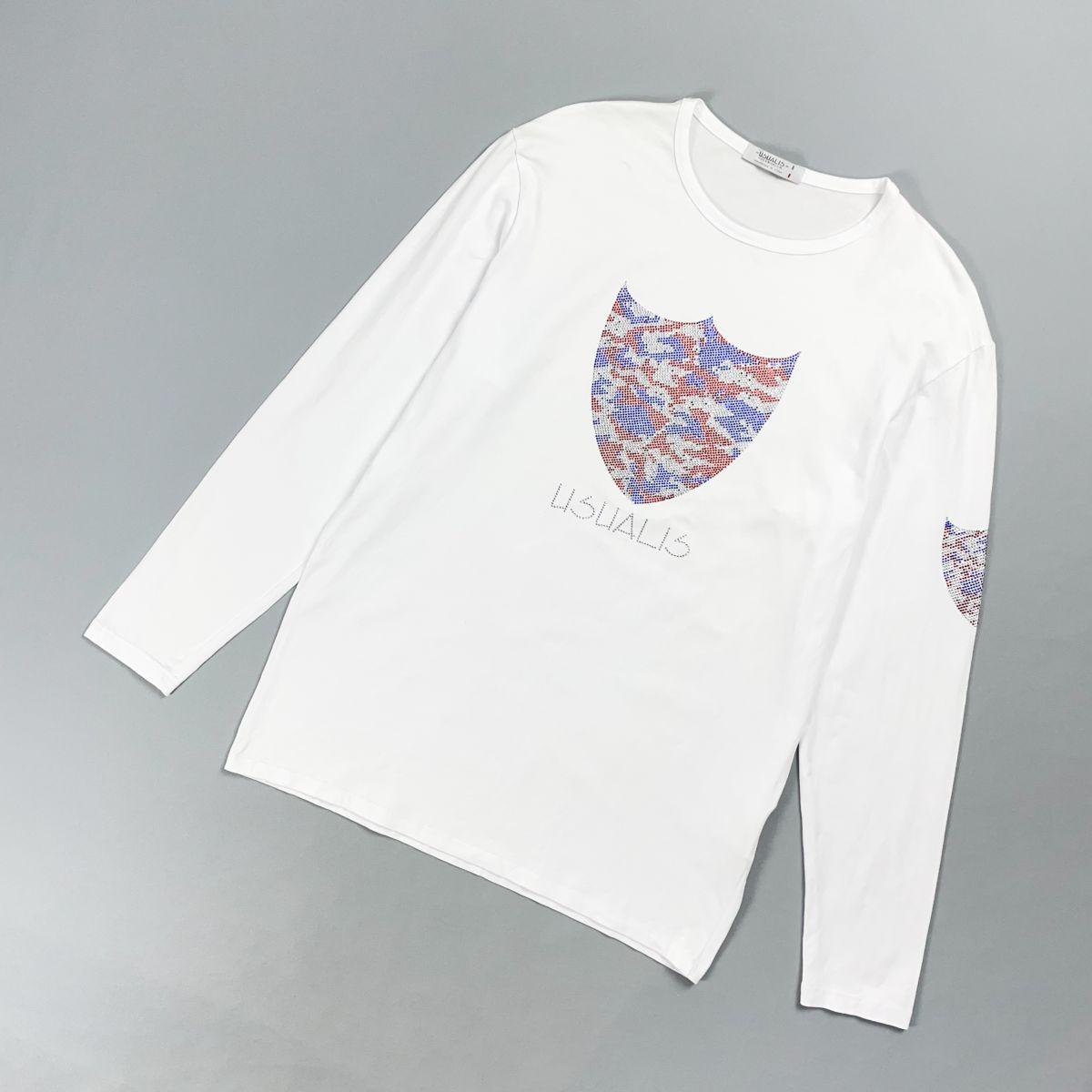 USUALIS ウザリス ラインストーンロングスリーブTシャツ ストレット トップス イタリア製 レディース ホワイト 白 サイズ3XL*GD1090拍卖