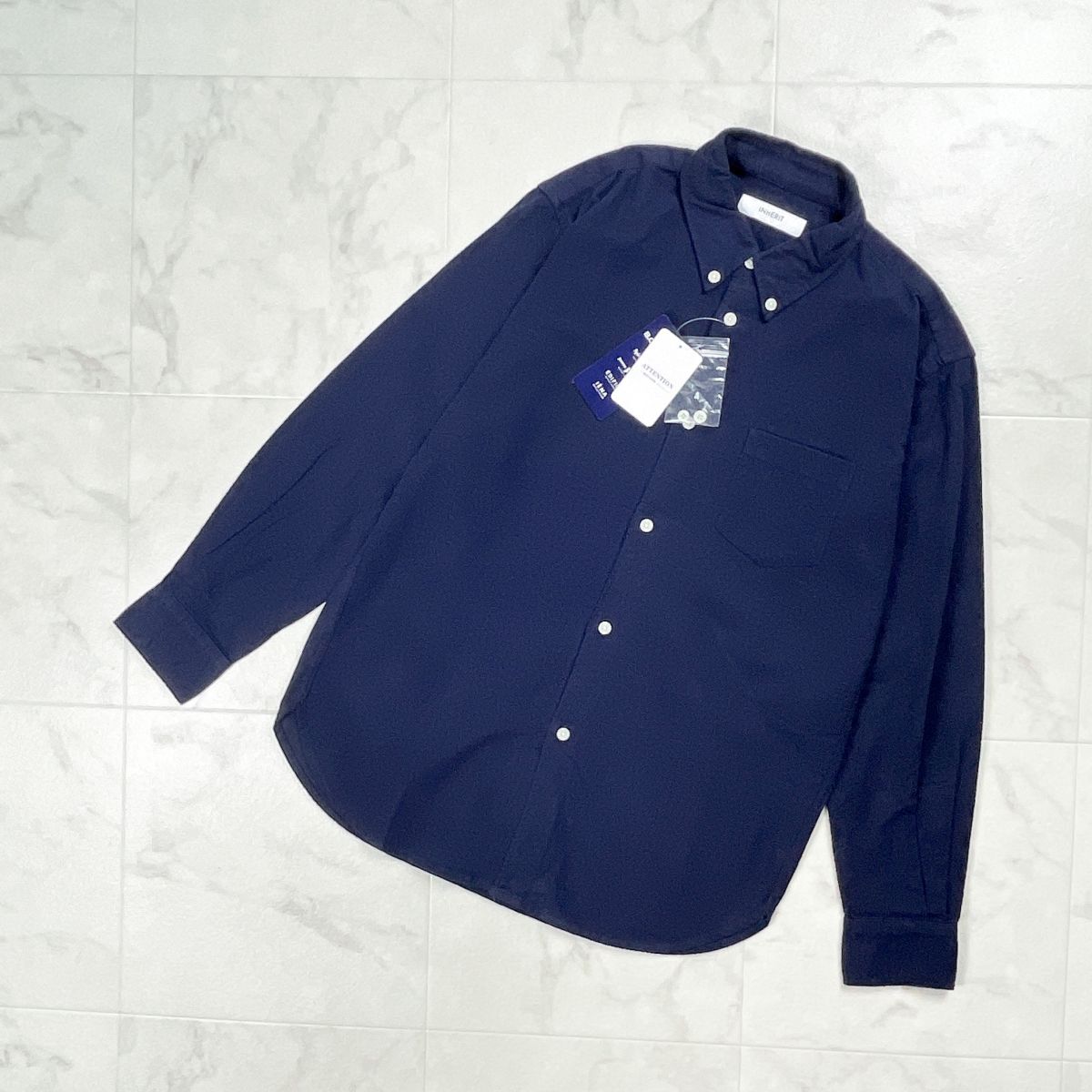 新品未使用タグ付 INHERIT インヘリット ボタンダウン長袖ネルシャツ 微起毛 メンズ ネイビー 紺 サイズ*GD156拍卖