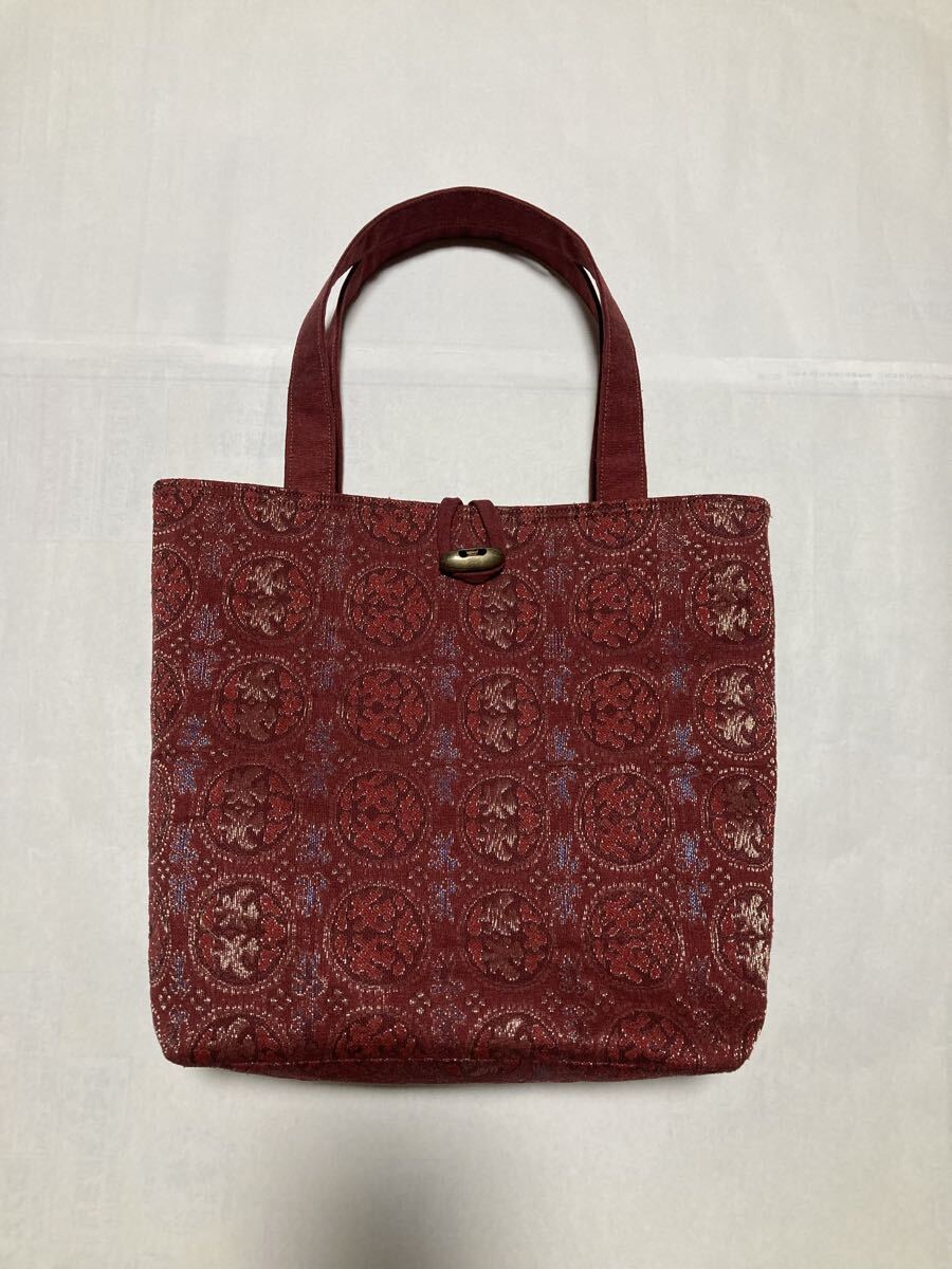 ハンドメイド トートバック レトロ帯リメイク エンジ系 大 拍卖