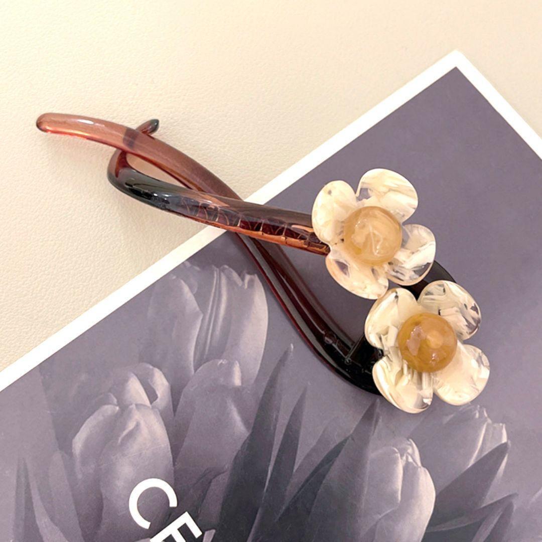 フラワー ヘアクリップ イエロー ブラウン おしゃれ バナナクリップ 茶色 黄色 新品 韓国 花 可愛い ヘアアクセサリー拍卖