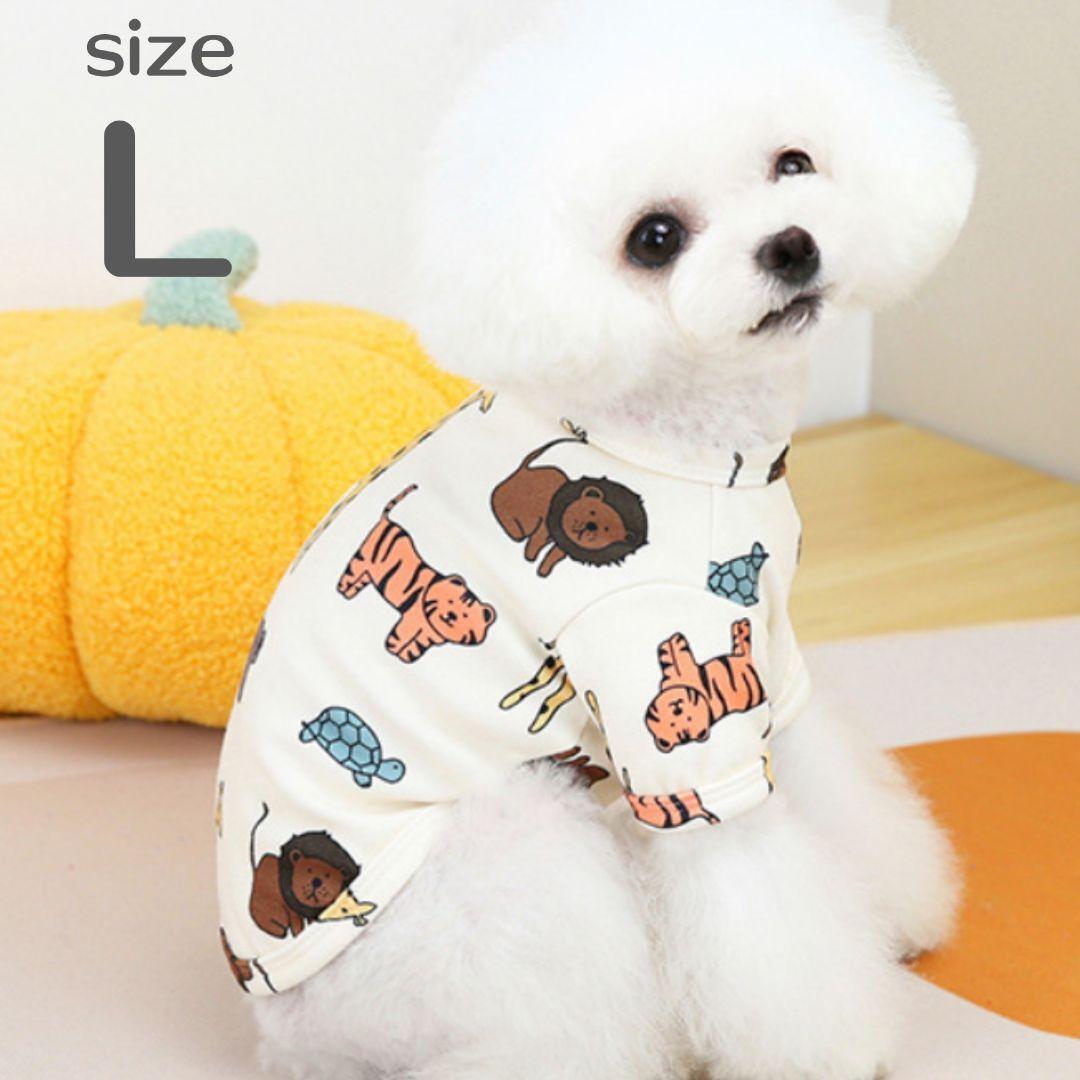 L (M相当) ゆるかわ 犬服 アニマル柄 半袖 かわいい ペット服 新品 未使用 白 トップス Tシャツ 犬の服 ドッグウェア拍卖