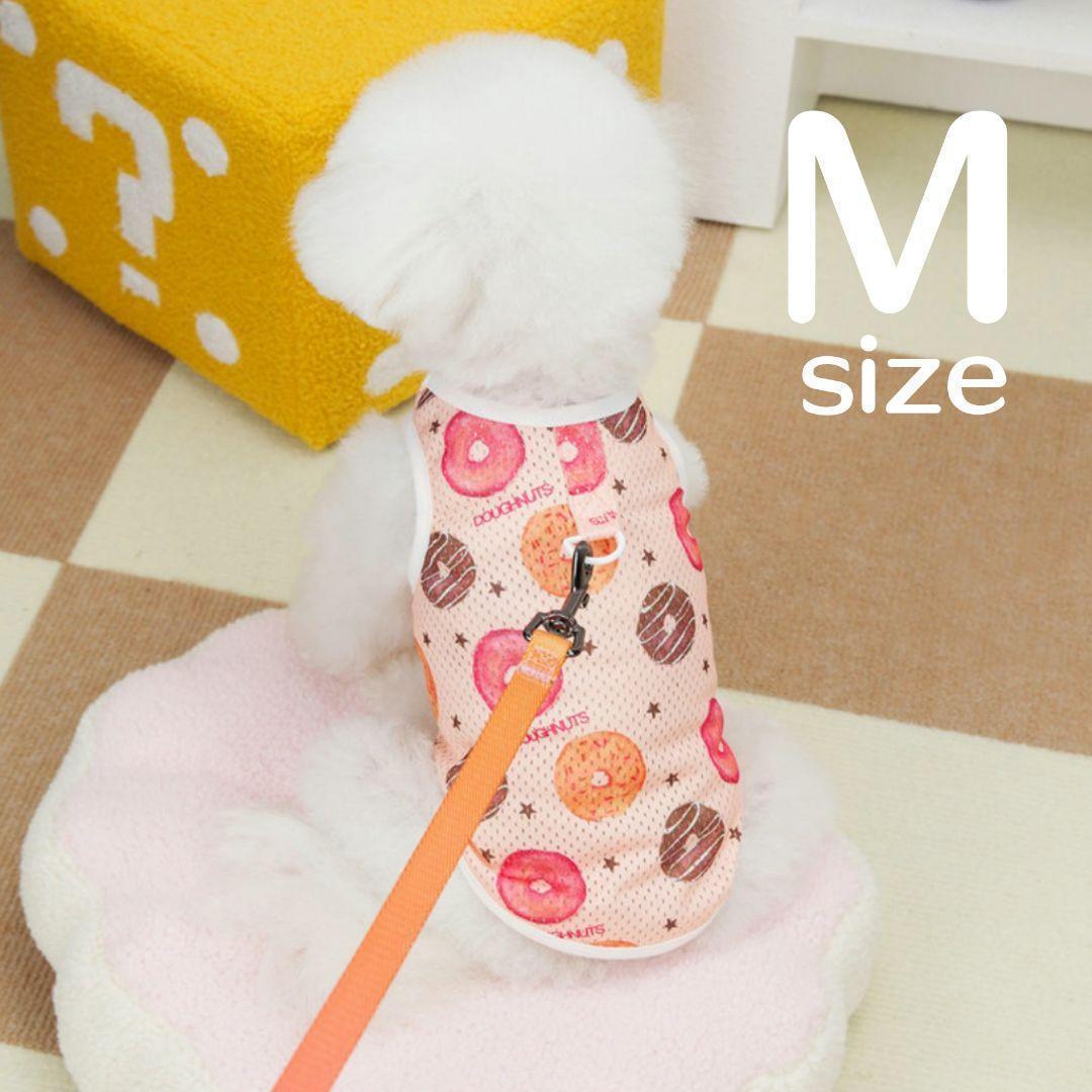 【SALE】 ドーナツ柄 タンクトップ ピンク М 犬服 メッシュ 夏用 新品 可愛い 犬の服 トップス ペット服 ドッグウェア Dカン付き拍卖