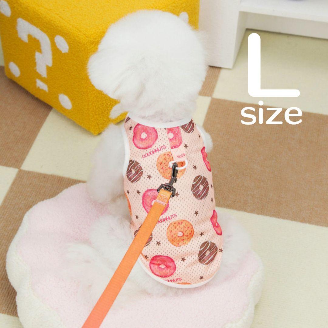【SALE】 L ドーナツ柄 タンクトップ ピンク トップス メッシュ 夏 新品 犬服 犬の服 小型犬 洋服 ペット服 ドッグウェア Dカン付き拍卖