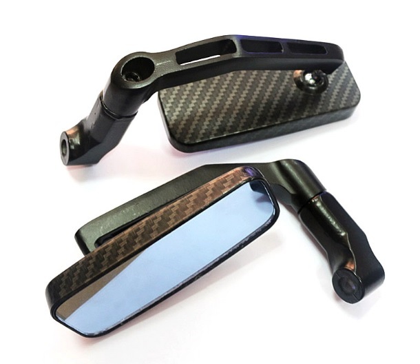 カスタム バイク ミラー 左右セット スクエア型 正ネジ 逆ネジ 8mm 10mm カーボン柄□拍卖