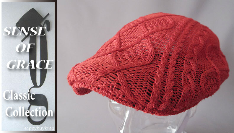 graceグレース★編み込みケーブルサーモハンチング【赤】新品 サイズ調節可能 男女兼用 透かし編み ベレー帽 センスオブグレース拍卖