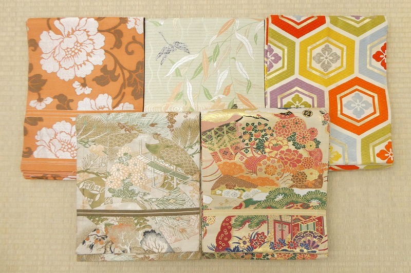 2509-3020●関着/丸帯○5点/アンティーク・レトロ/花柄等/リメイク・材料等に/仕立上り/正絹/(梱包サイズ:80)拍卖