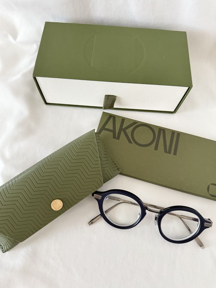 【極美品】AKONI アコニ Copernico メガネ サングラス ネイビー 紺 ラグジュアリー 定価13万 メンズ ラウンド チタン拍卖