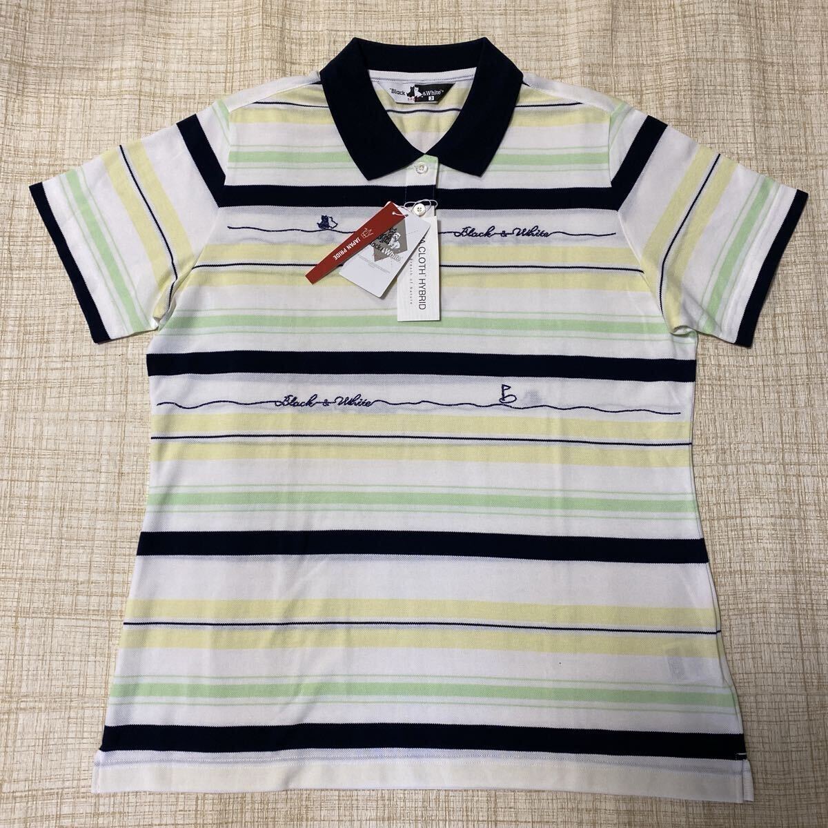 新品『Black & White ブラックアンドホワイト・レディス半袖ポロシャツサイズ3(L)日本製』拍卖