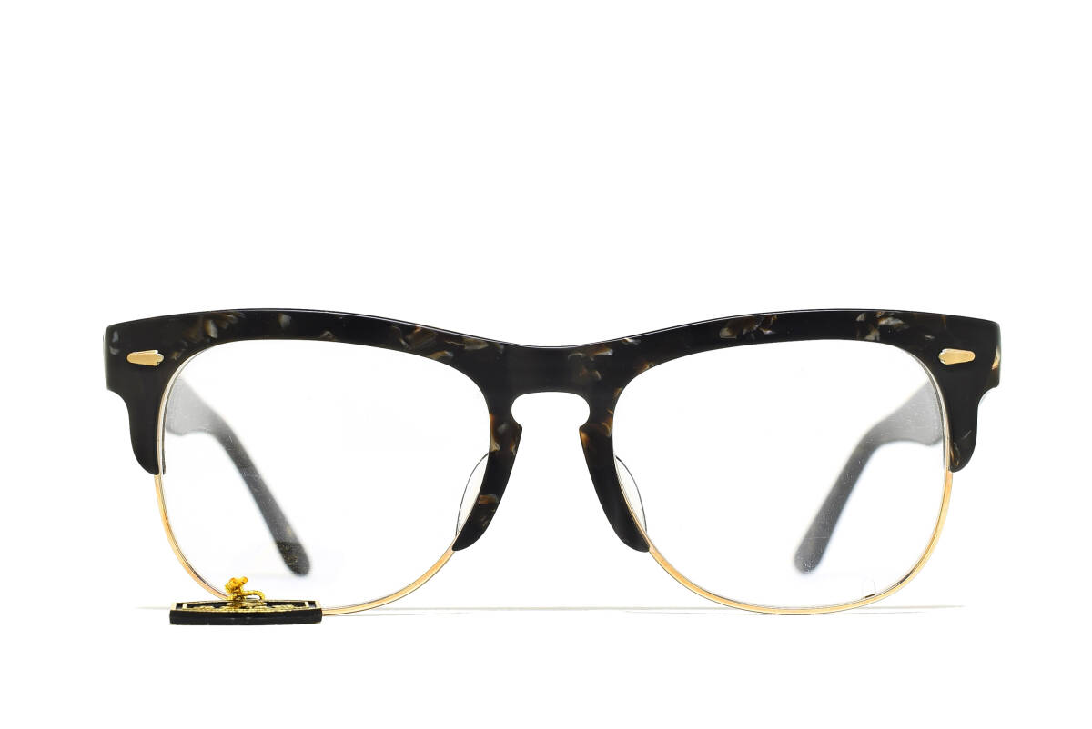 デッドストック March by ENA NEW-HALF 52-18 12KGF メガネ サングラス フレーム 日本製 ブラックマーブル ヴィンテージ 12金張り拍卖