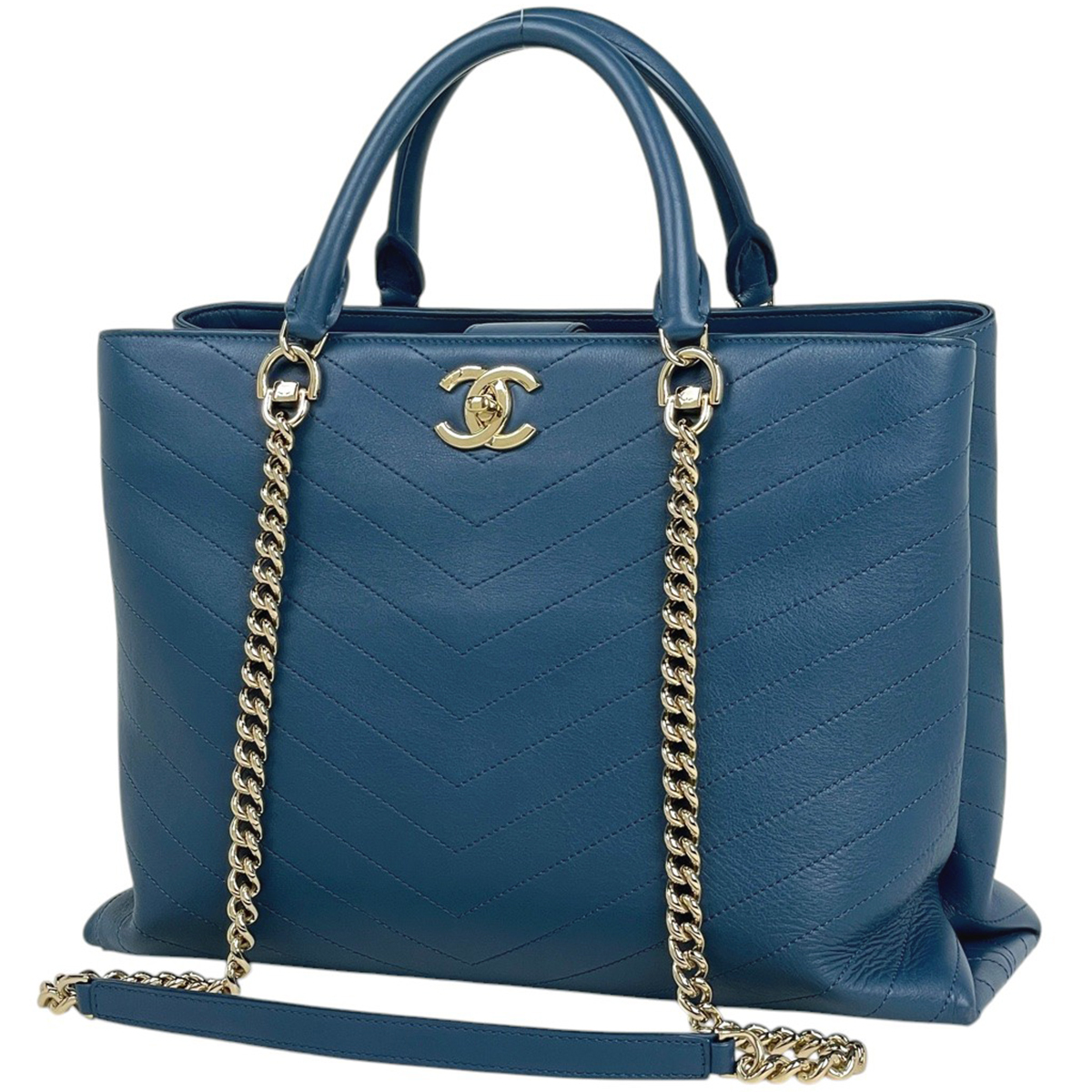 シャネル CHANEL ココマーク チェーン ショルダーバッグ 2WAY ハンドバッグ Vステッチ レザー ブルー レディース 【中古】拍卖
