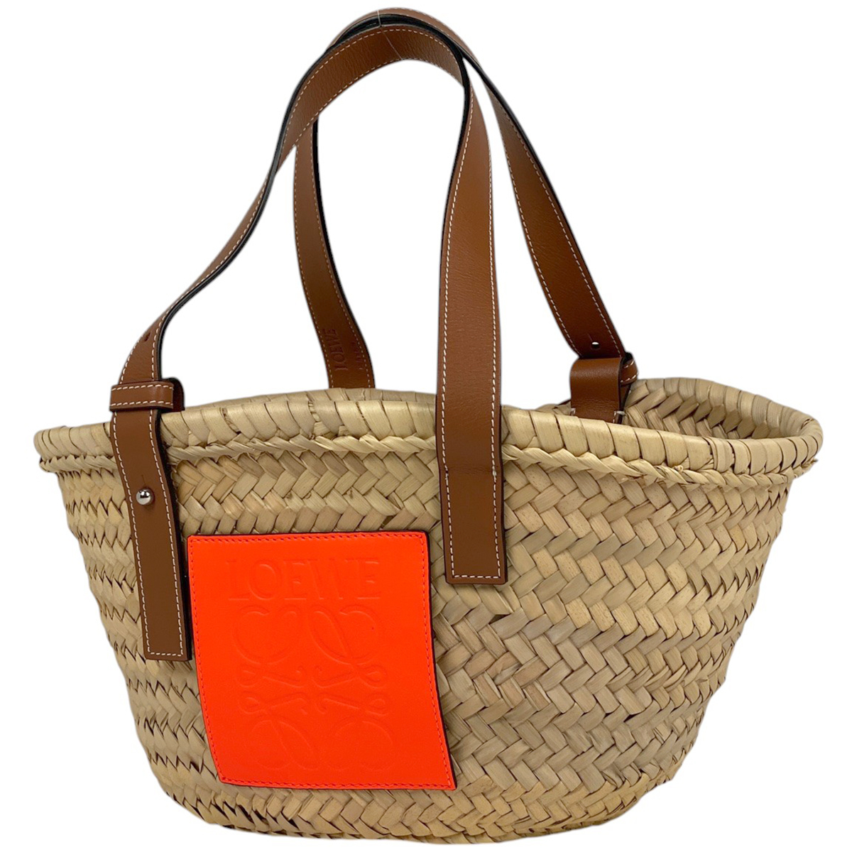 ロエベ LOEWE バスケットバッグ スモール かごバッグ アナグラム ヤシの葉 トートバッグ ラフィア オレンジ ベージュ レディース 【中古】拍卖