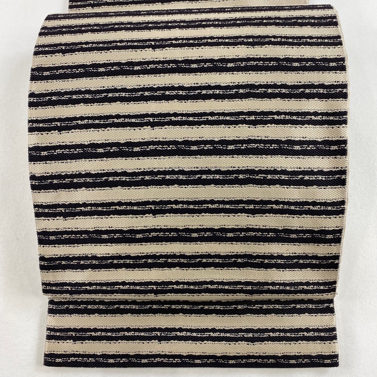 袋帯 秀品 縞 幾何学模様 黒 全通 正絹 【中古】拍卖