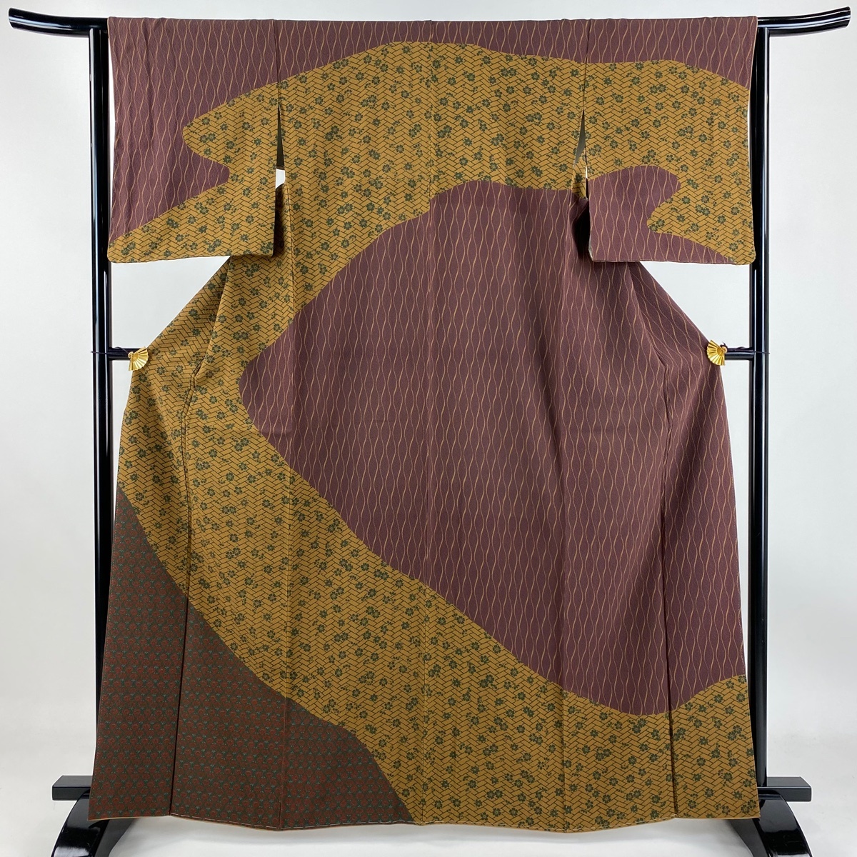 訪問着 身丈163.5cm 裄丈63.5cm S 袷 立涌 桜 縮緬 紫 正絹 美品 秀品 【中古】拍卖