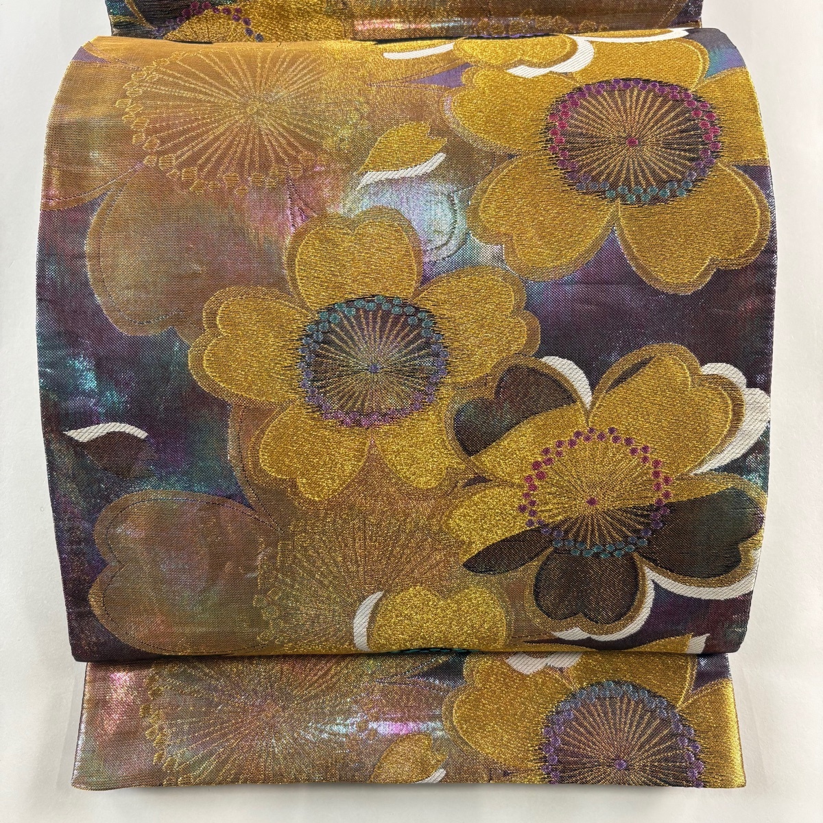 袋帯 美品 秀品 桜 金糸 刺繍 紫 六通 正絹 【中古】拍卖