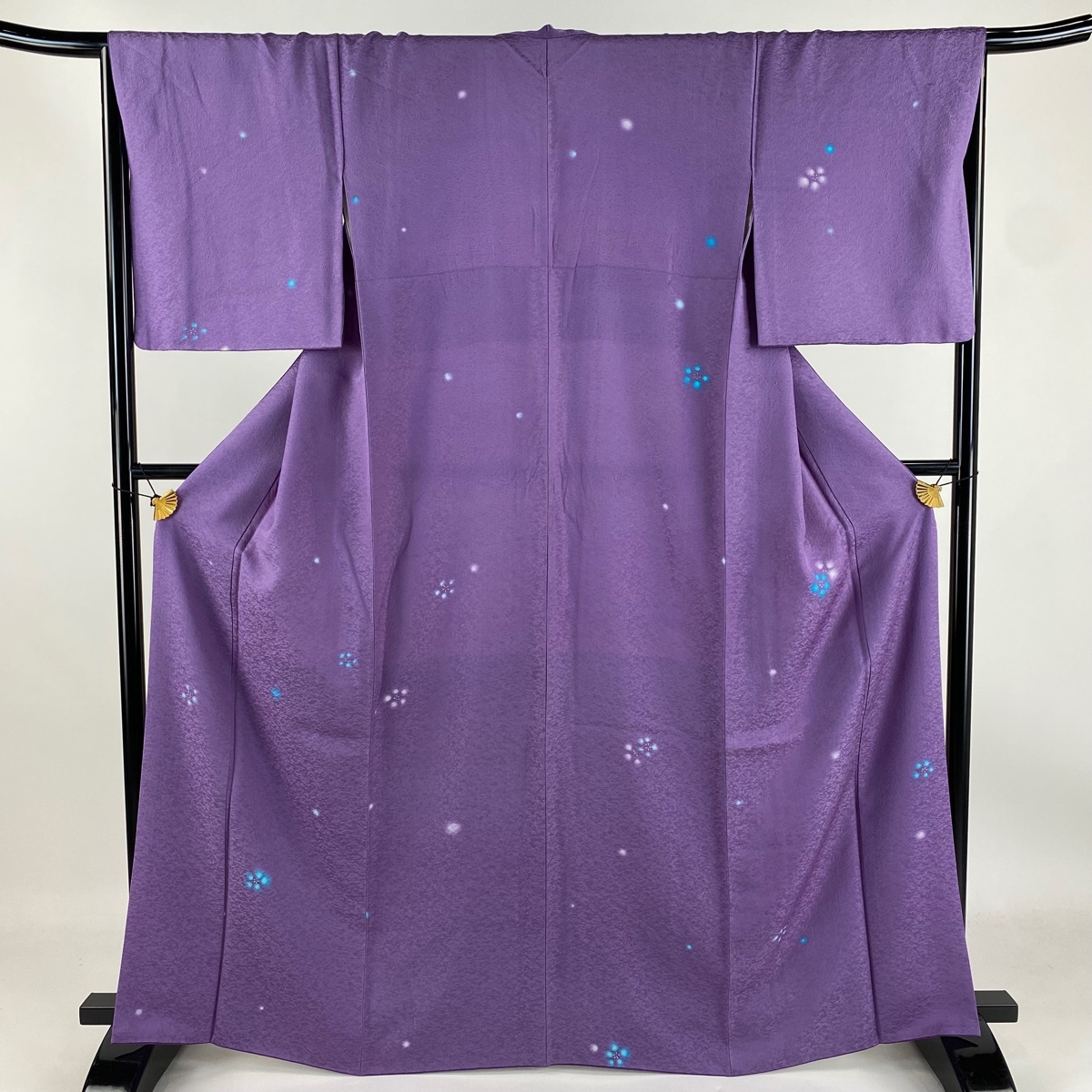 小紋 身丈166cm 裄丈67cm M 袷 梅 蛍ぼかし 銀彩 紫 正絹 名品 【中古】拍卖