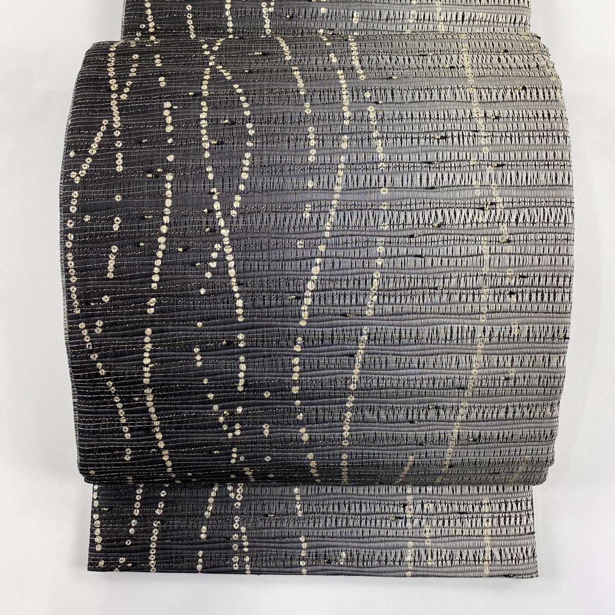 袋帯 美品 名品 幾何学模様 金銀糸 灰色 全通 正絹 【中古】拍卖