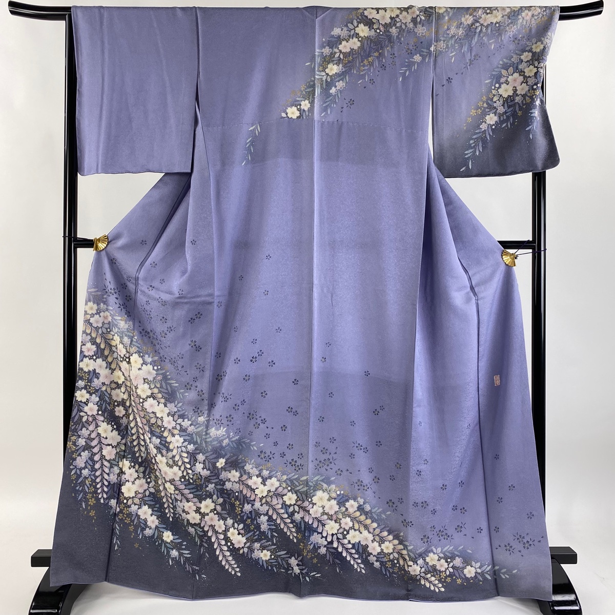 訪問着 身丈168cm 裄丈67cm M 袷 徳永憲峯 ほていや 落款 辻が花 金糸 銀通し 薄紫 正絹 逸品 【中古】拍卖