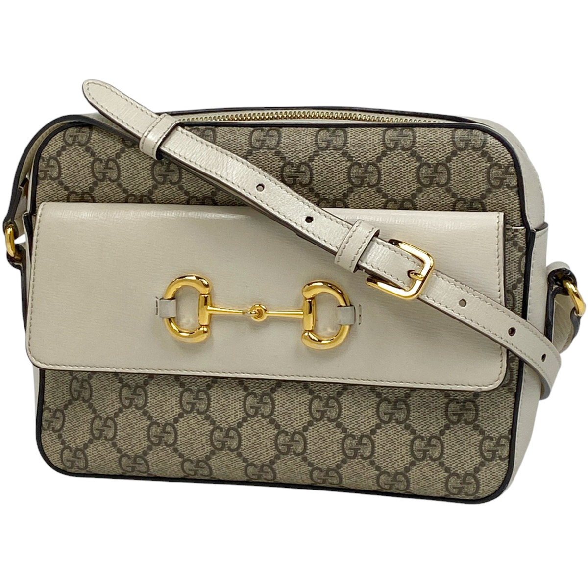 グッチ GUCCI GG柄 ホースビット ショルダーバッグ 斜め掛け コーティングキャンバス ベージュ ホワイト 645454 レディース 【中古】拍卖