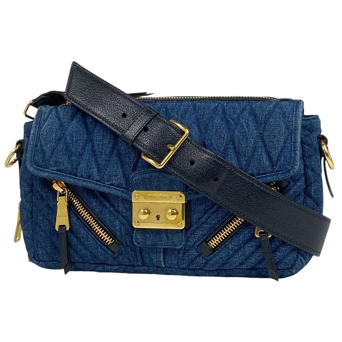 ミュウ ミュウ Miu Miu ロゴ ショルダーバッグ バイカー ショルダーバッグ デニム ブルー レディース 【中古】拍卖