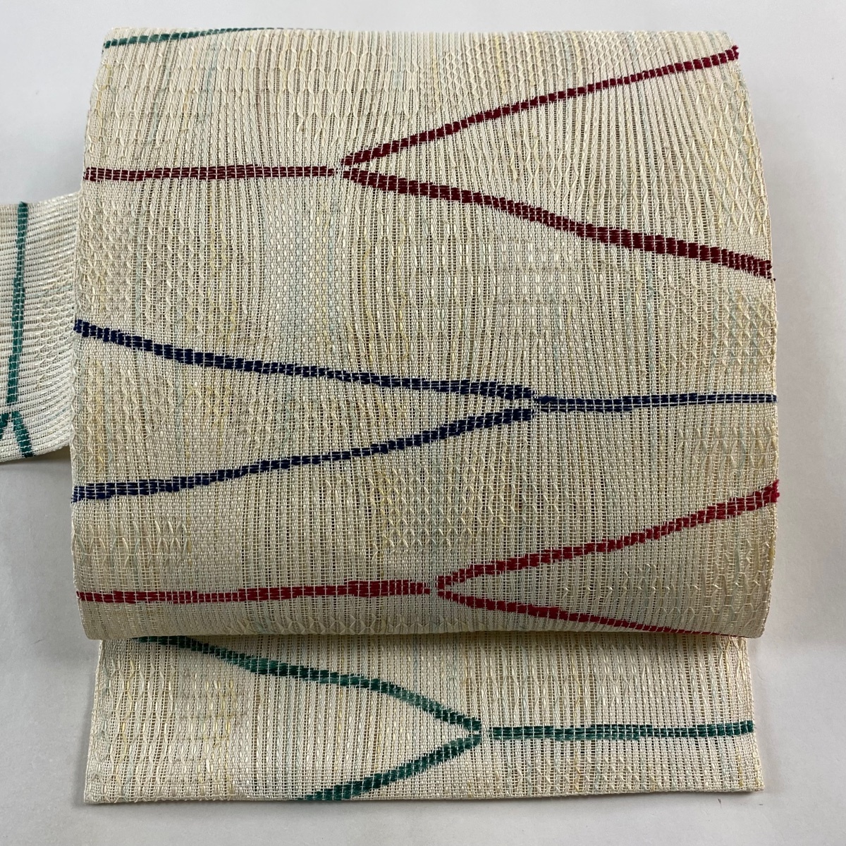 名古屋帯 秀品 夏帯 幾何学 クリーム 正絹 【中古】拍卖