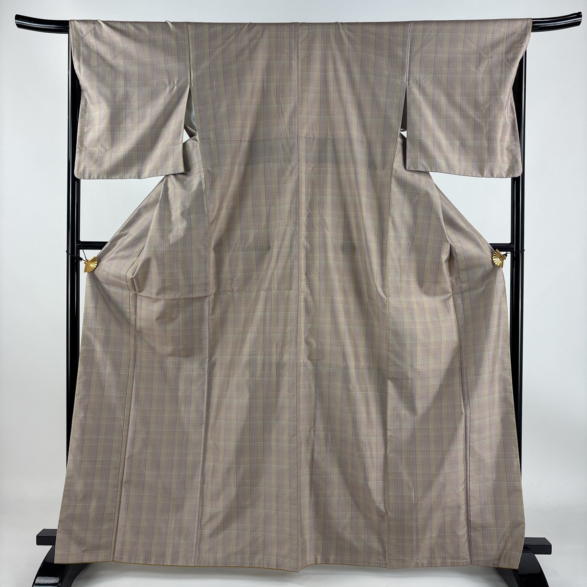 紬 身丈165.5cm 裄丈67.5cm L 袷 格子 薄小豆 正絹 秀品 【中古】拍卖