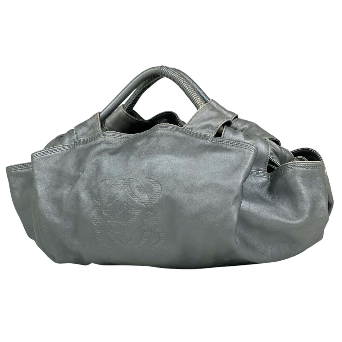 ロエベ LOEWE ナッパアイレ アナグラム ハンドバッグ レザー シルバー レディース 【中古】拍卖