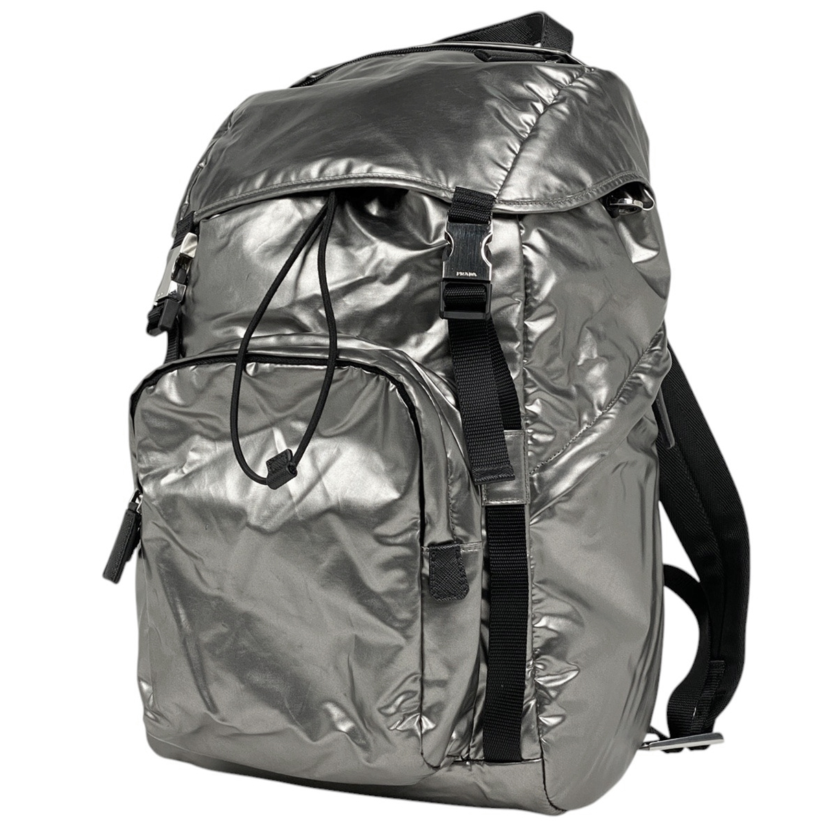 プラダ PRADA ロゴプレート リュックサック バックパック デイパック リュック ナイロン シルバー レディース 【中古】拍卖