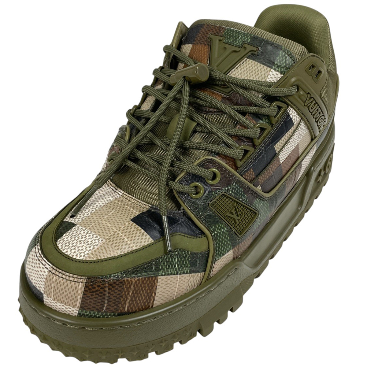 ルイ・ヴィトン Louis Vuitton LV トレイナー マキシ スニーカー ダモフラージュ ダミエ 靴 スニーカー レザー グリーン メンズ 【中古】拍卖