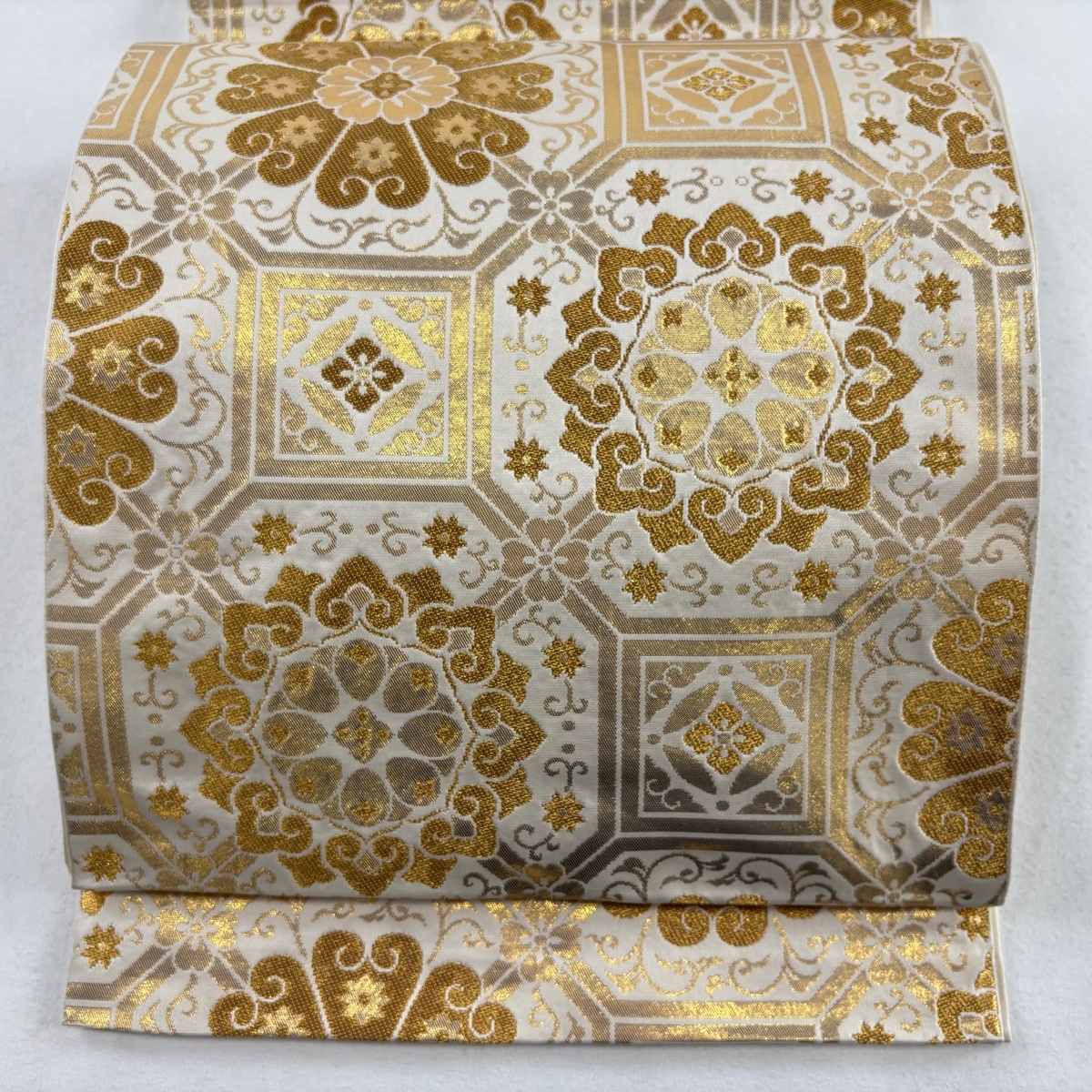 袋帯 美品 名品 川島織物 落款 蜀江華文 華文 箔 金糸 クリーム 六通 正絹 【中古】拍卖