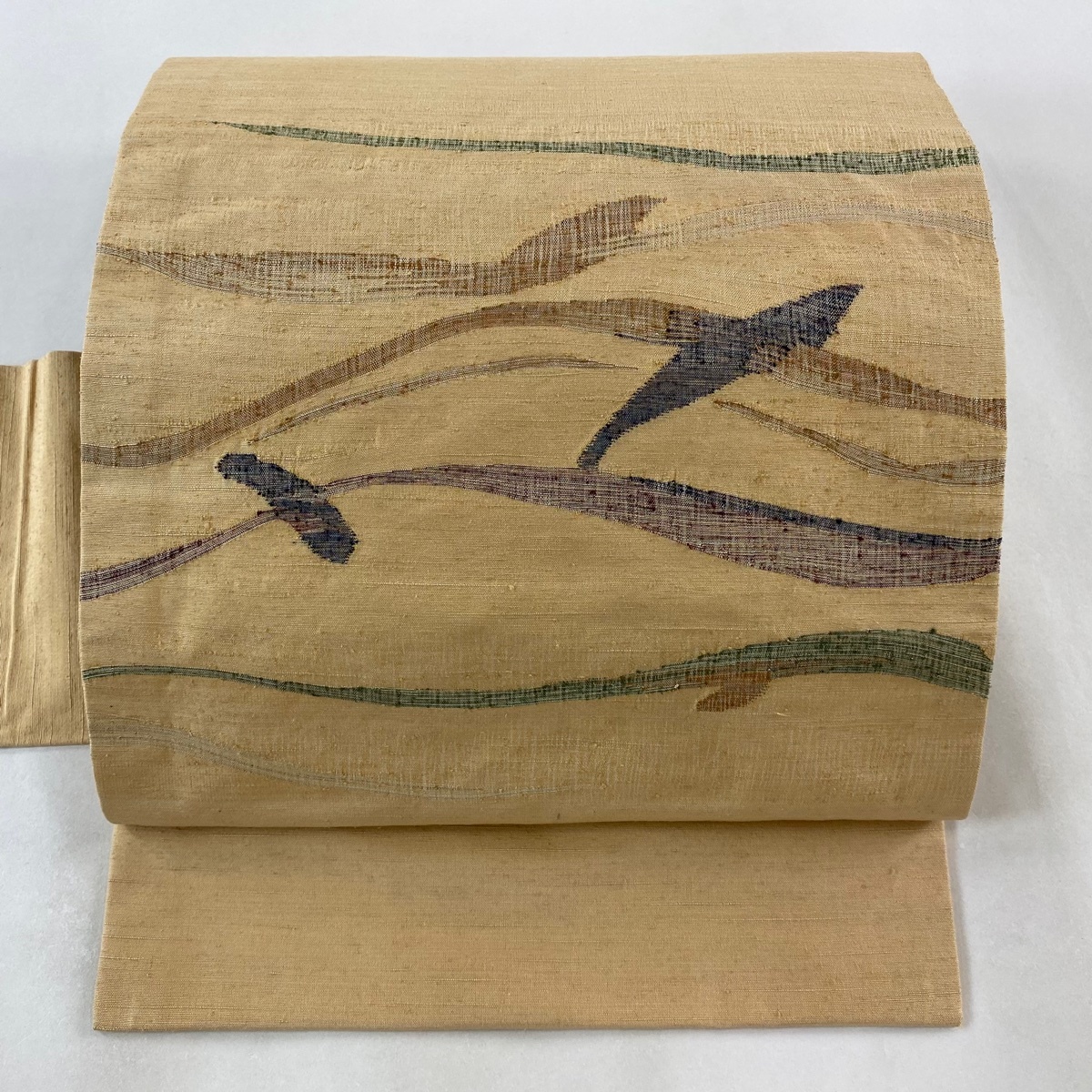 名古屋帯 美品 秀品 紬地 幾何学模様 ベージュ 正絹 【中古】拍卖