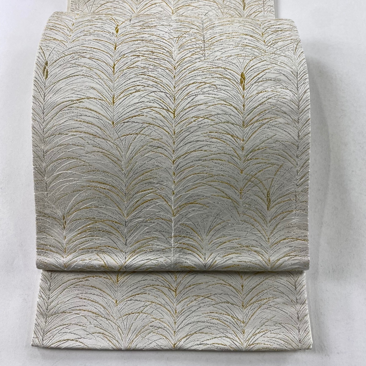袋帯 秀品 若松 金銀糸 灰白 全通 正絹 【中古】拍卖
