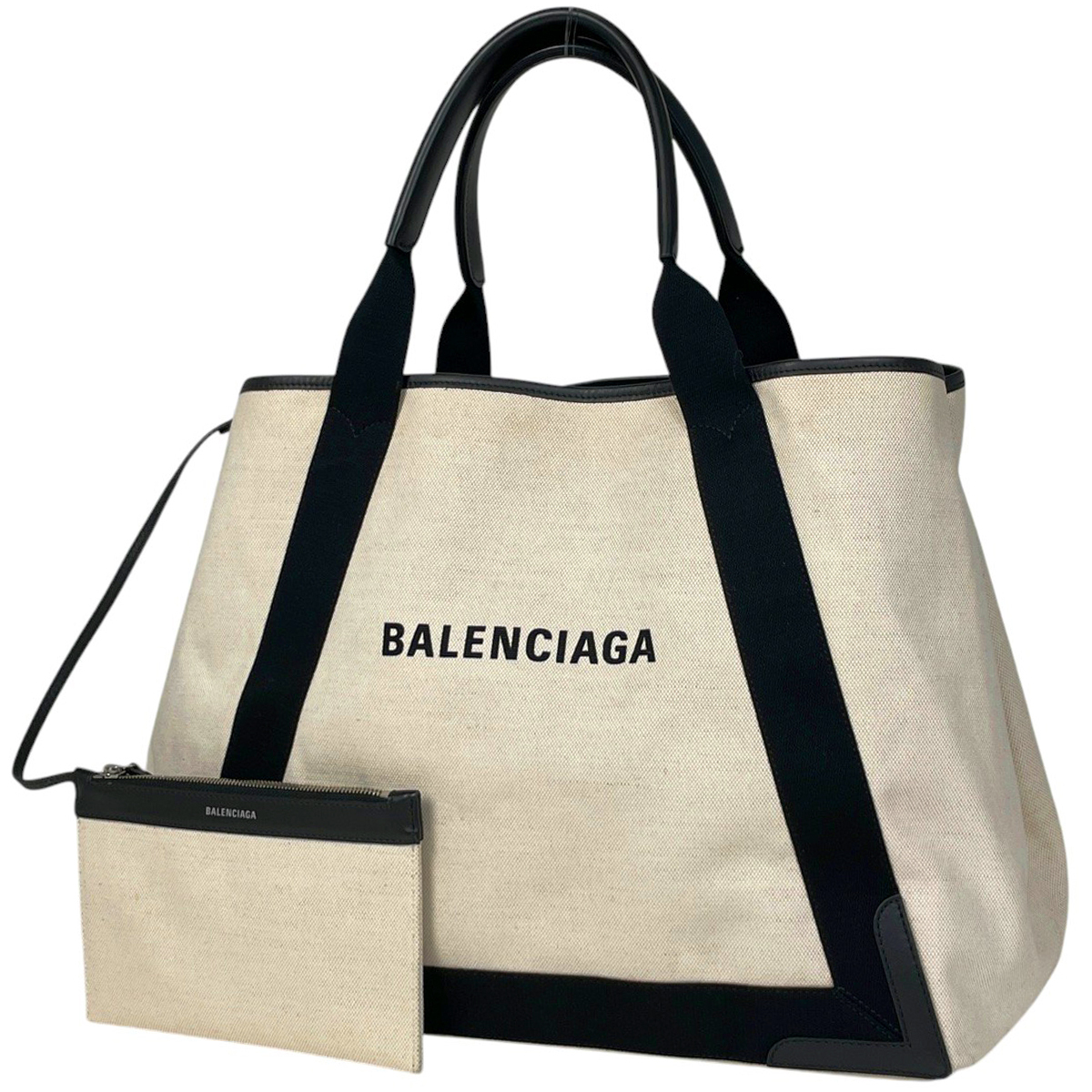 バレンシアガ BALENCIAGA ロゴ トートバッグ ショルダーバッグ トートバッグ キャンバス アイボリー ブラック レディース 【中古】拍卖