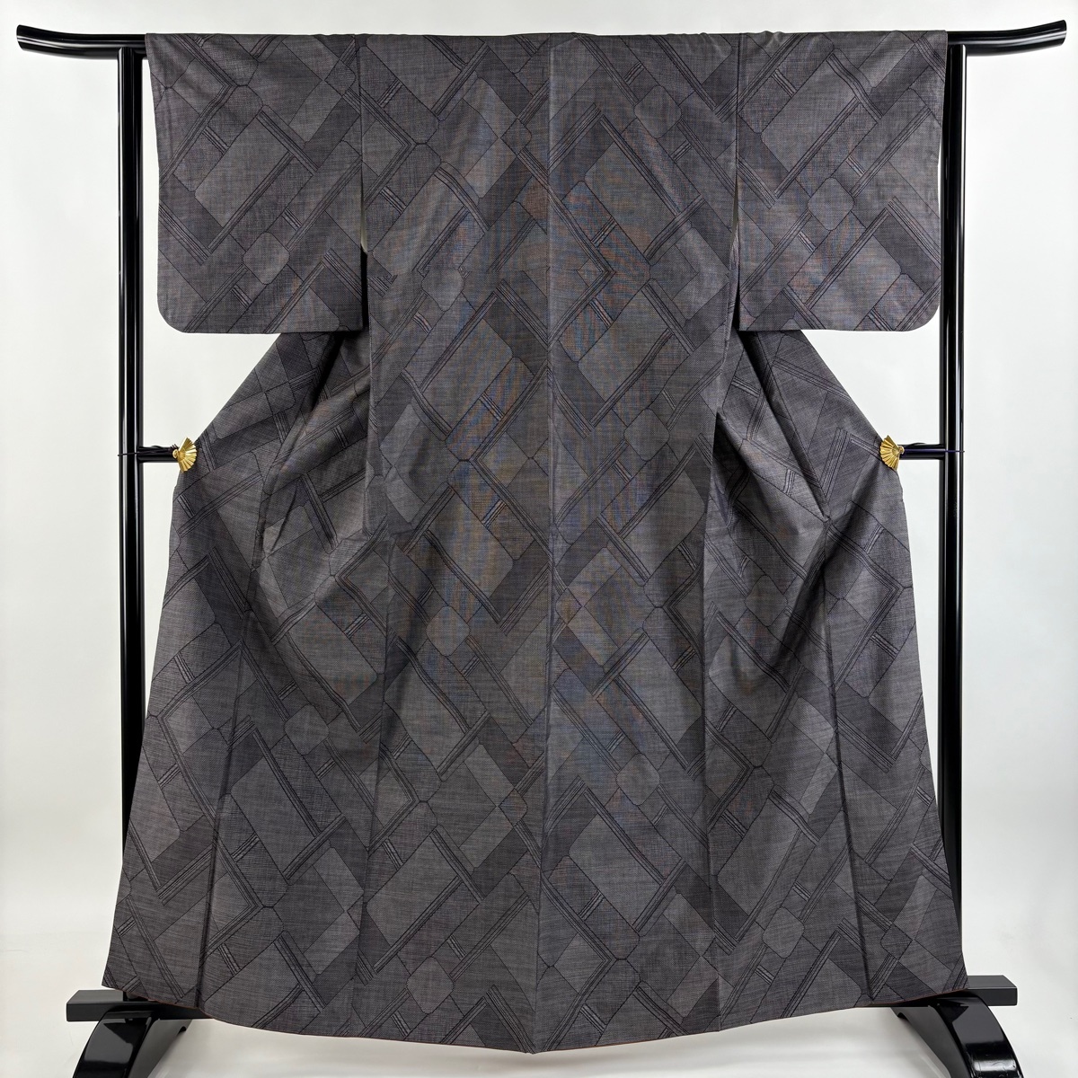 紬 身丈162.5cm 裄丈62.5cm S 袷 黒灰 正絹 美品 秀品 【中古】拍卖