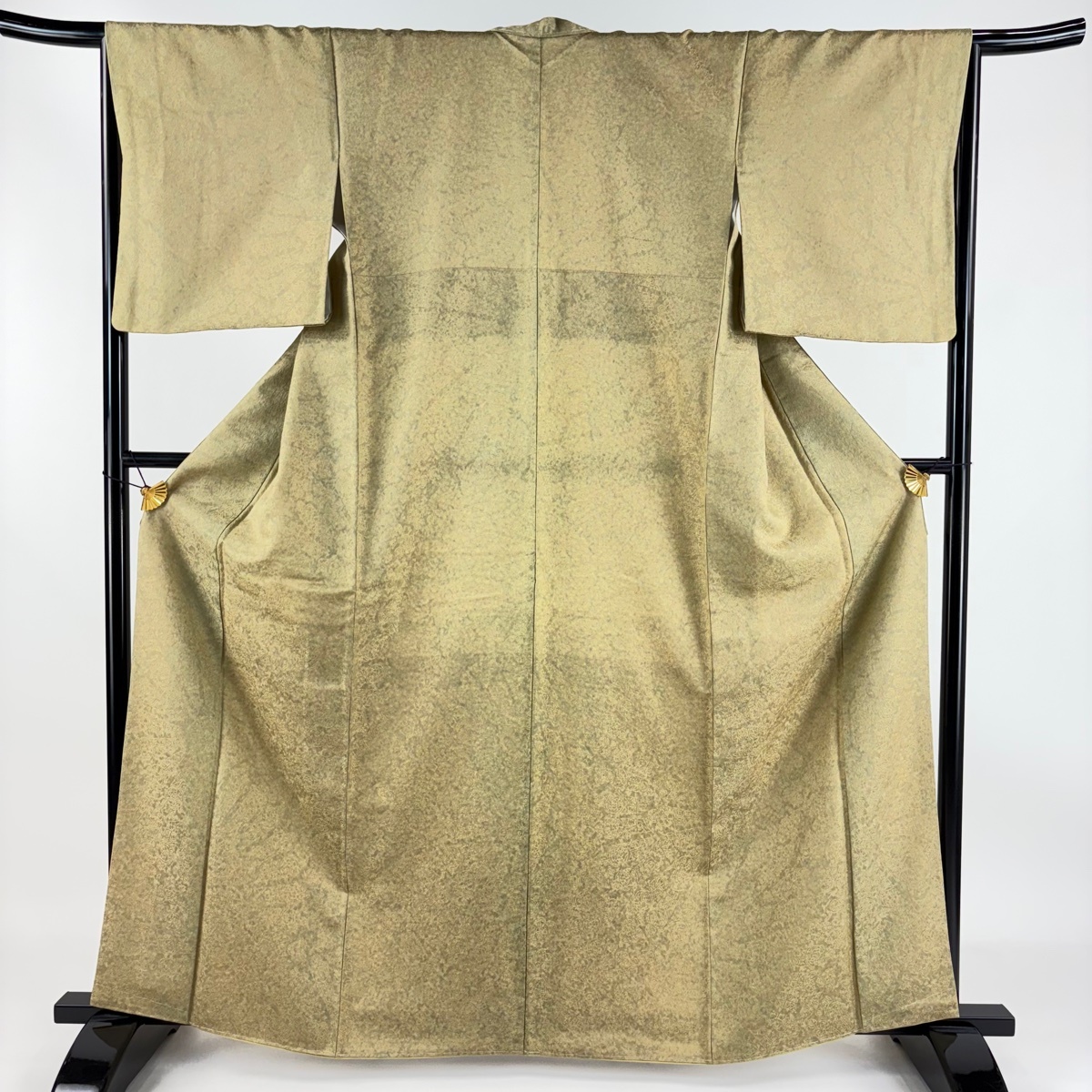 小紋 身丈163.5cm 裄丈66cm M 袷 源氏車 幾何学 ラメ箔 ベージュ 正絹 美品 秀品 【中古】拍卖