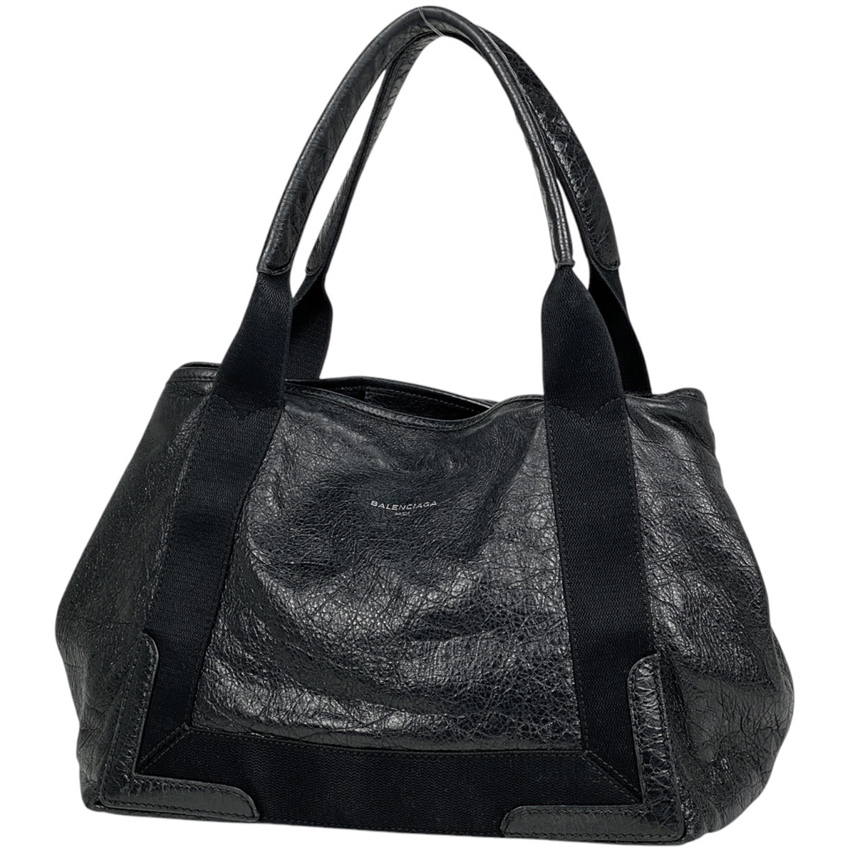 バレンシアガ BALENCIAGA ネイビー カバス S ハンドバッグ ロゴ トートバッグ レザー ブラック 542017 レディース 【中古】拍卖