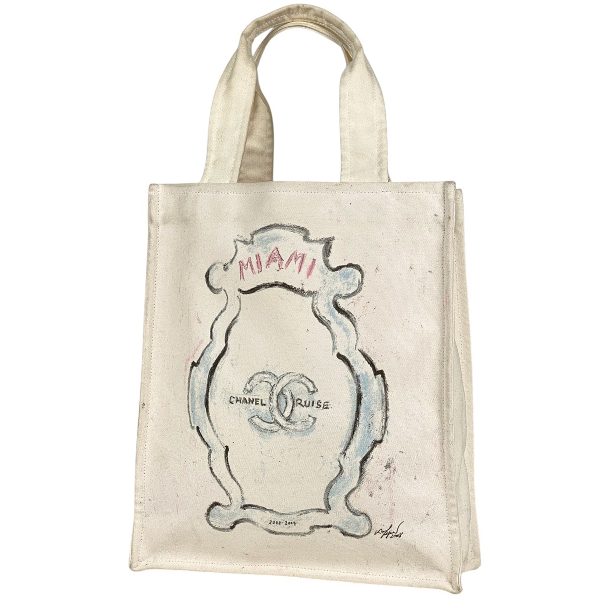 シャネル CHANEL ココマーク トートバッグ マイアミ クルーズ ロゴ ハンドバッグ キャンバス アイボリー レディース 【中古】拍卖