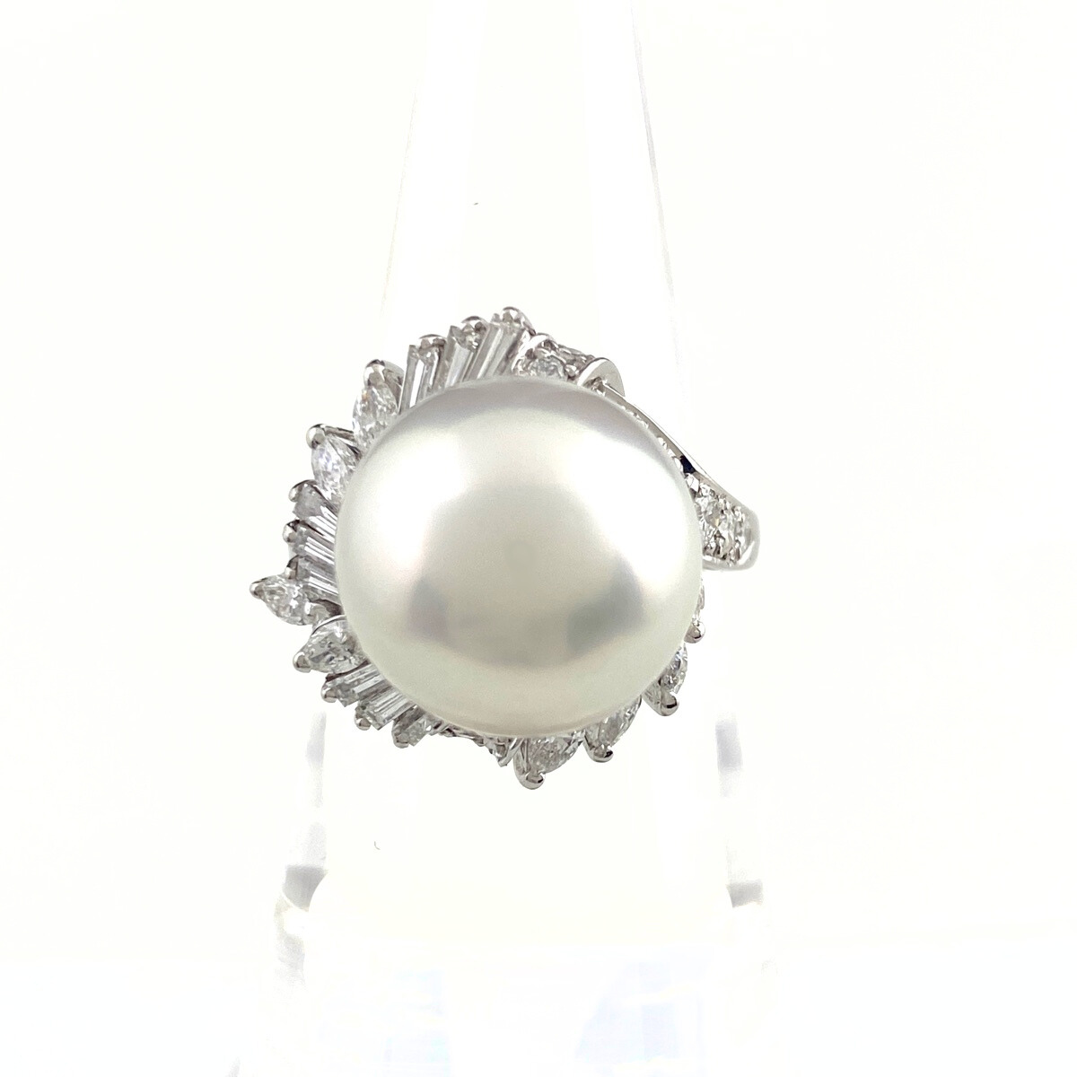 【在庫一掃】 パール デザインリング プラチナ 指輪 メレダイヤ 真珠 リング 14号 Pt900 パール ダイヤモンド 【中古】拍卖