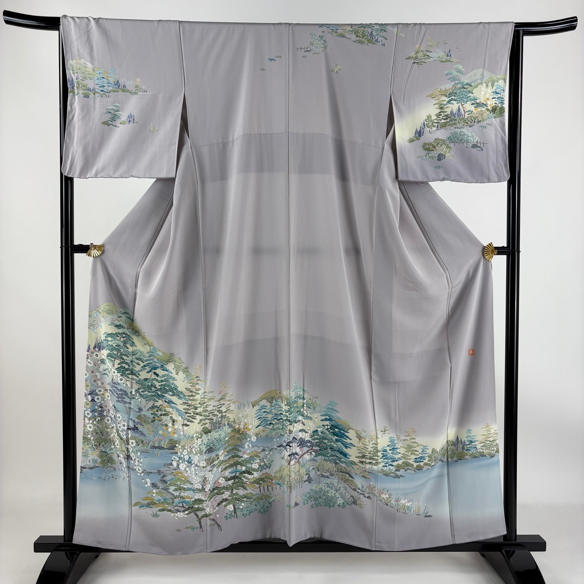 訪問着 身丈157cm 裄丈64cm M 袷 落款 風景 松梅 薄紫 正絹 美品 秀品 【中古】拍卖