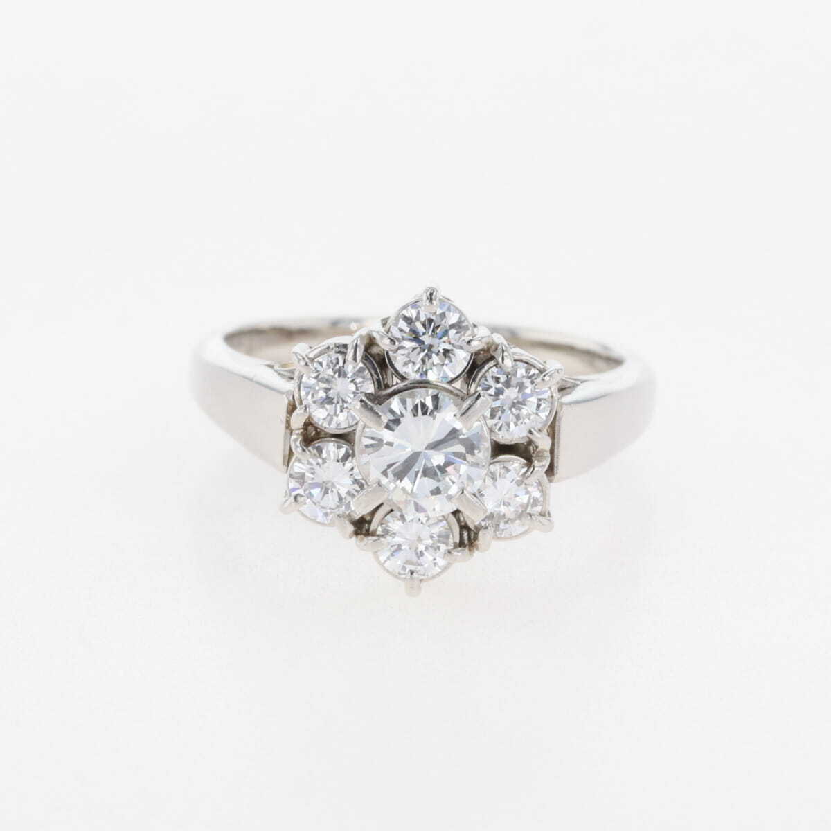 フラワーモチーフ デザインリング プラチナ メレダイヤ 指輪 花 リング 9号 Pt900 ダイヤモンド レディース 【中古】拍卖