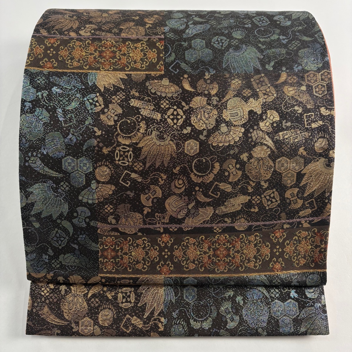 袋帯 美品 秀品 宝尽くし 華文 金糸 箔 墨色 六通 正絹 【中古】拍卖