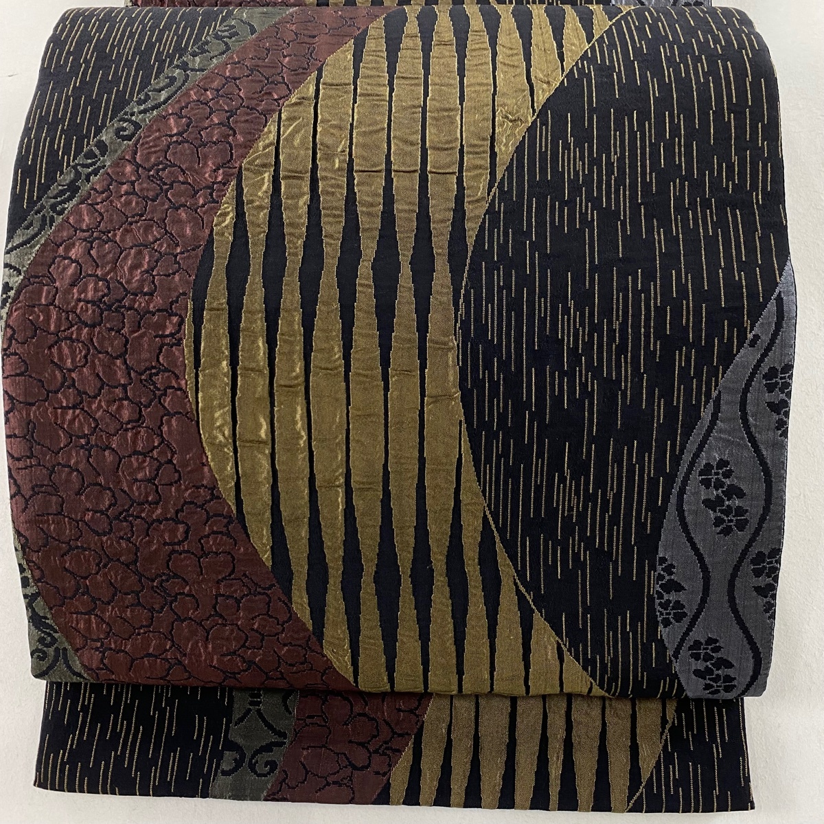 袋帯 美品 秀品 葡萄 幾何学 黒 全通 正絹 【中古】拍卖